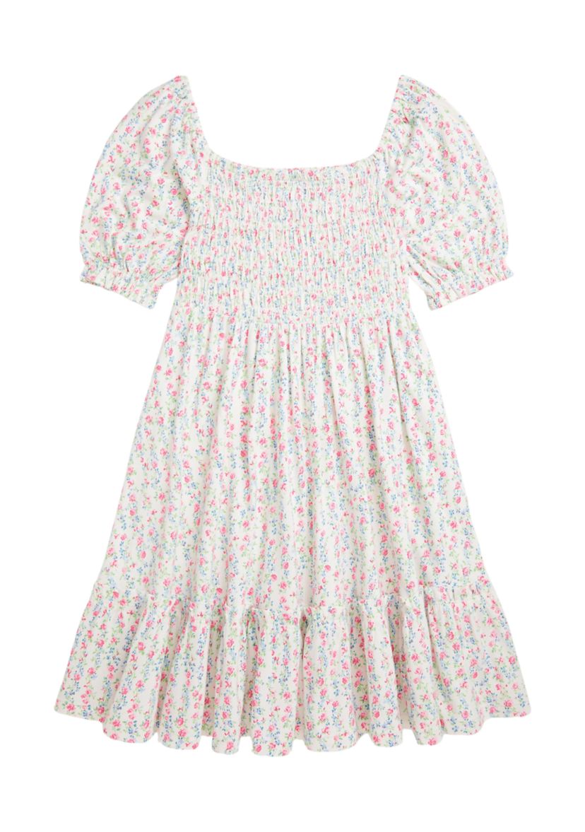 Girls 7-16 Floral Smocked Cotton Jersey Dress