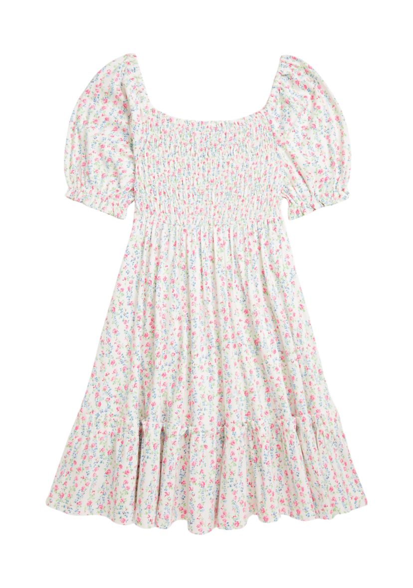 Girls 7-16 Floral Smocked Cotton Jersey Dress
