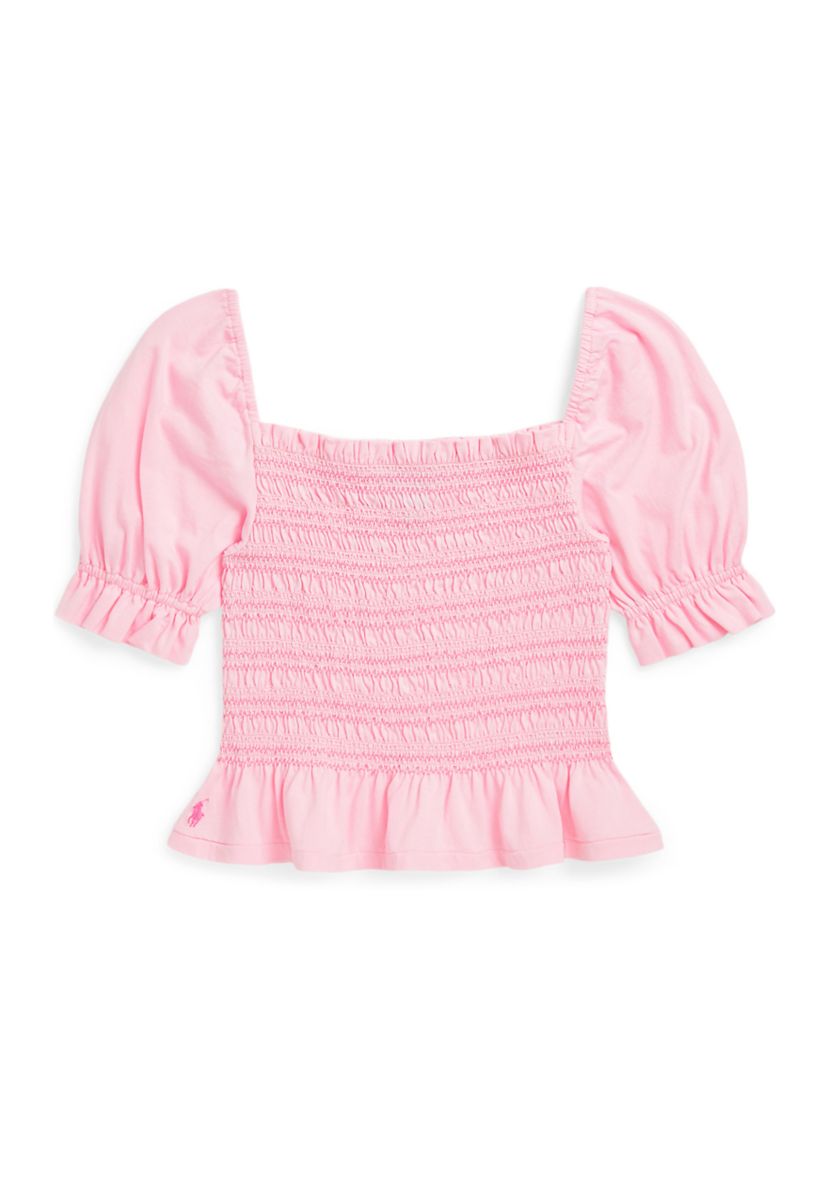 Girls 7-16 Smocked Cotton Jersey Peplum Top
