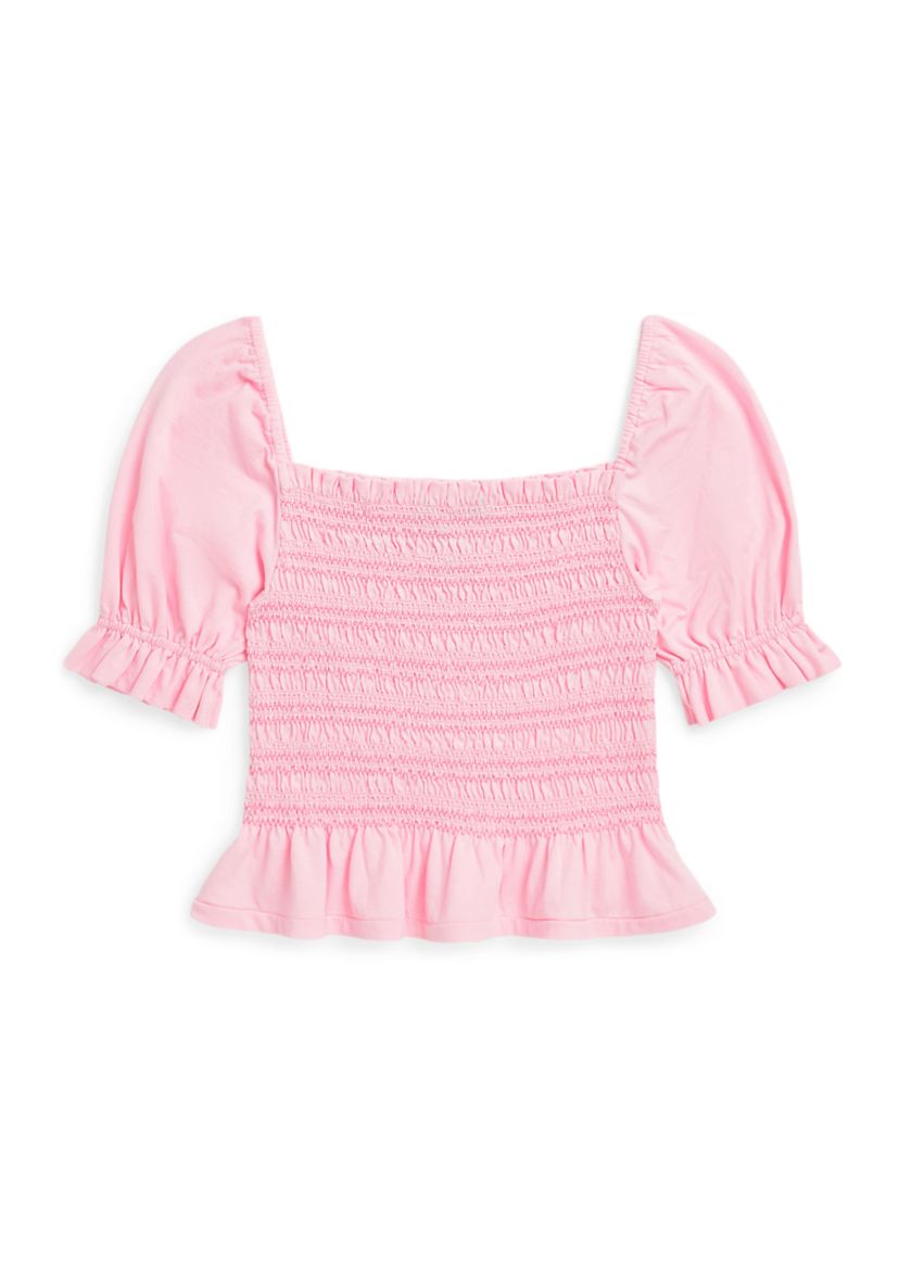 Girls 7-16 Smocked Cotton Jersey Peplum Top