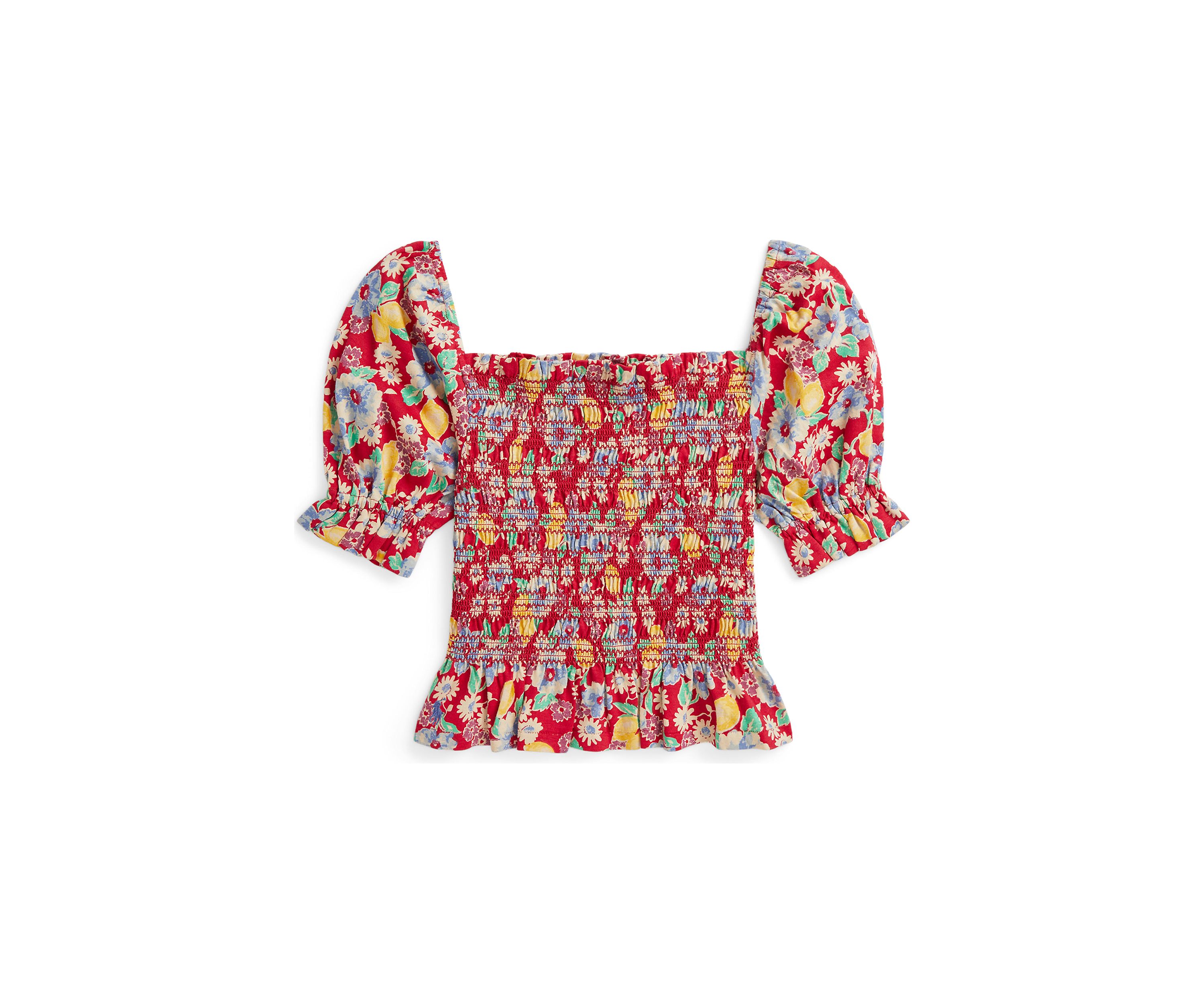 Girls 7-16 Floral Smocked Cotton Jersey Top