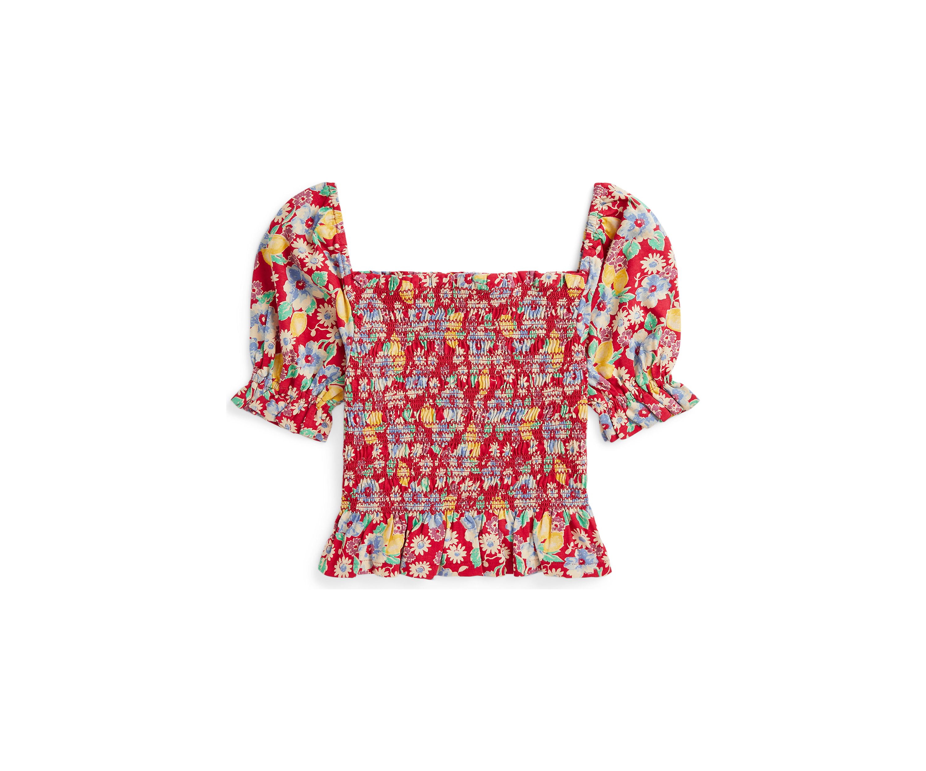 Girls 7-16 Floral Smocked Cotton Jersey Top