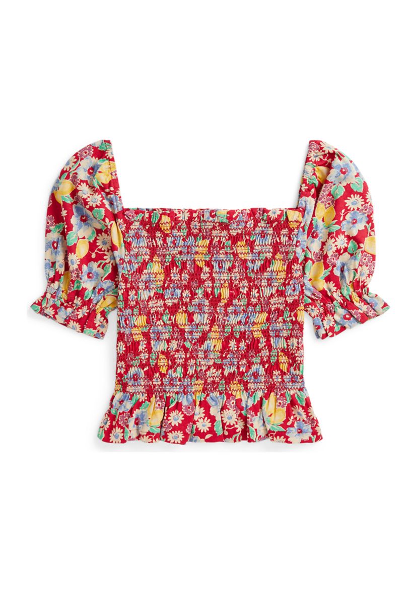Girls 7-16 Floral Smocked Cotton Jersey Top