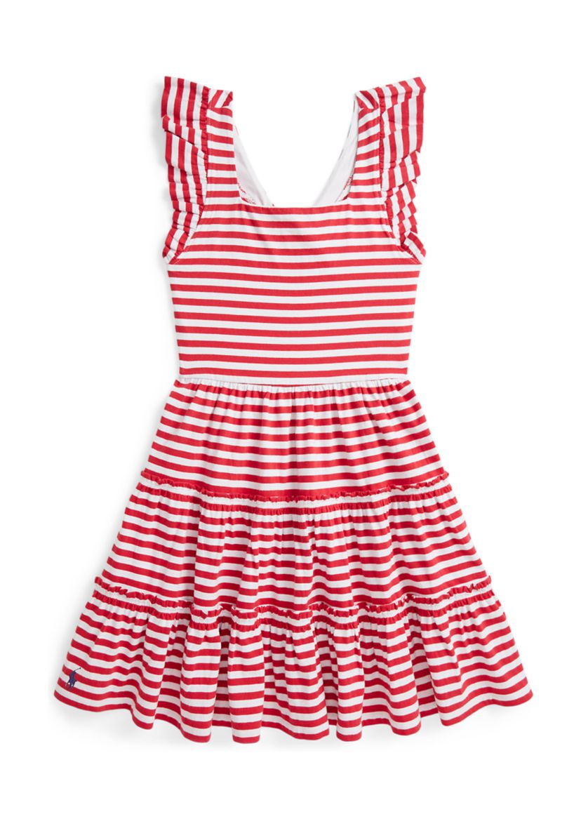 Girls 7-16 Striped Ruffled Cotton Jersey Dress