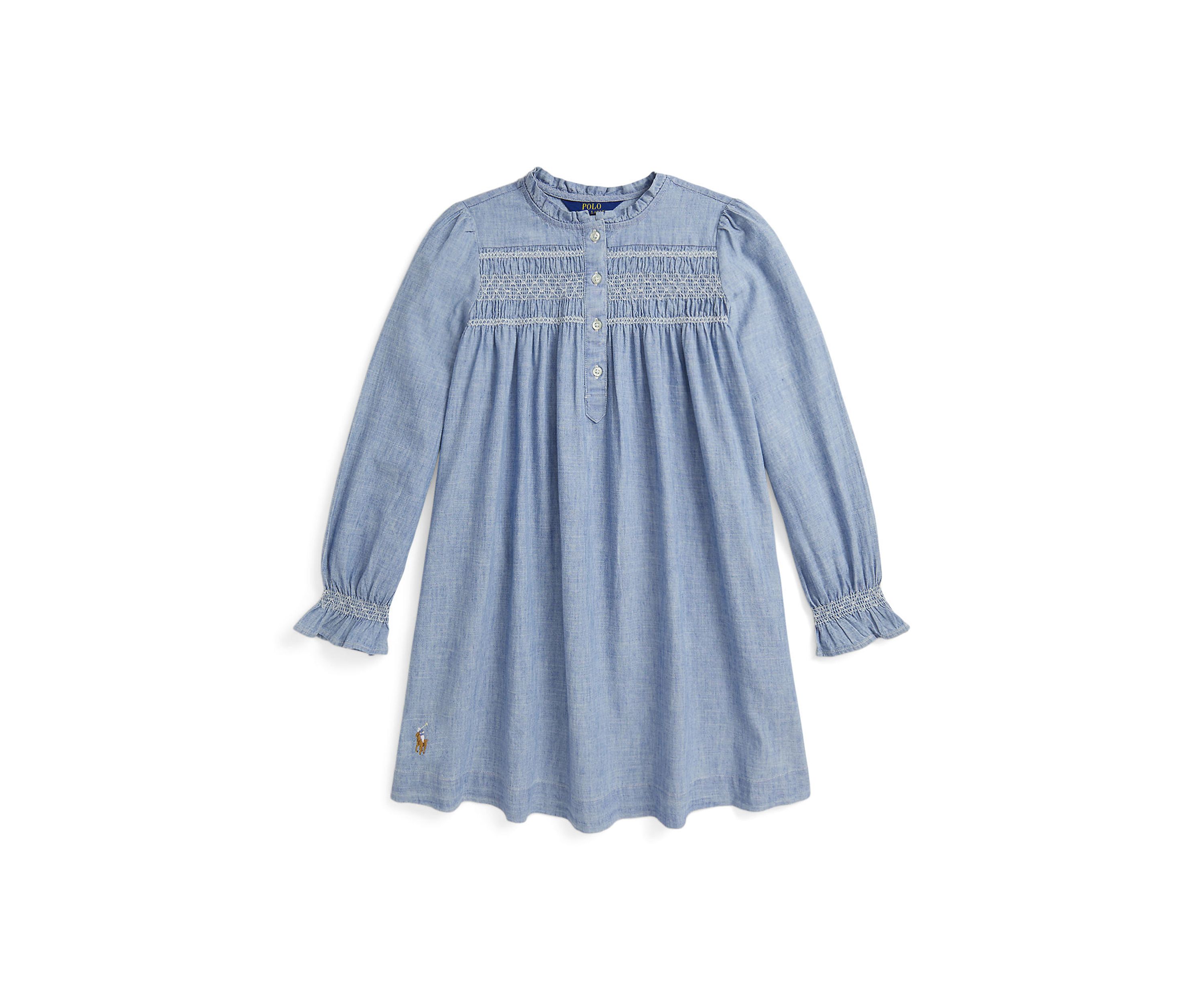 Girls 7-16 Smocked Indigo Chambray Dress