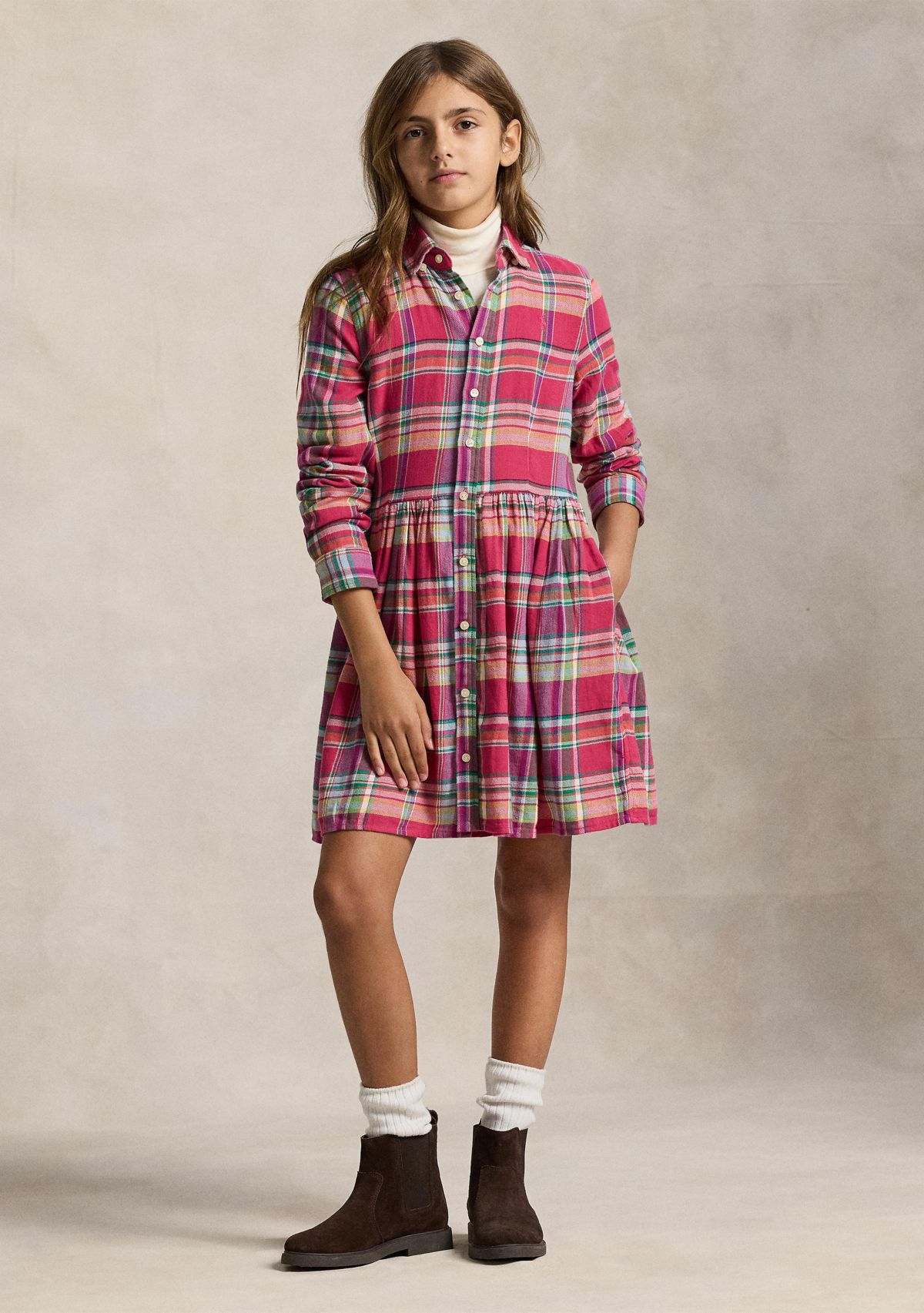 Girls 7-16 Plaid Cotton Madras Shirtdress