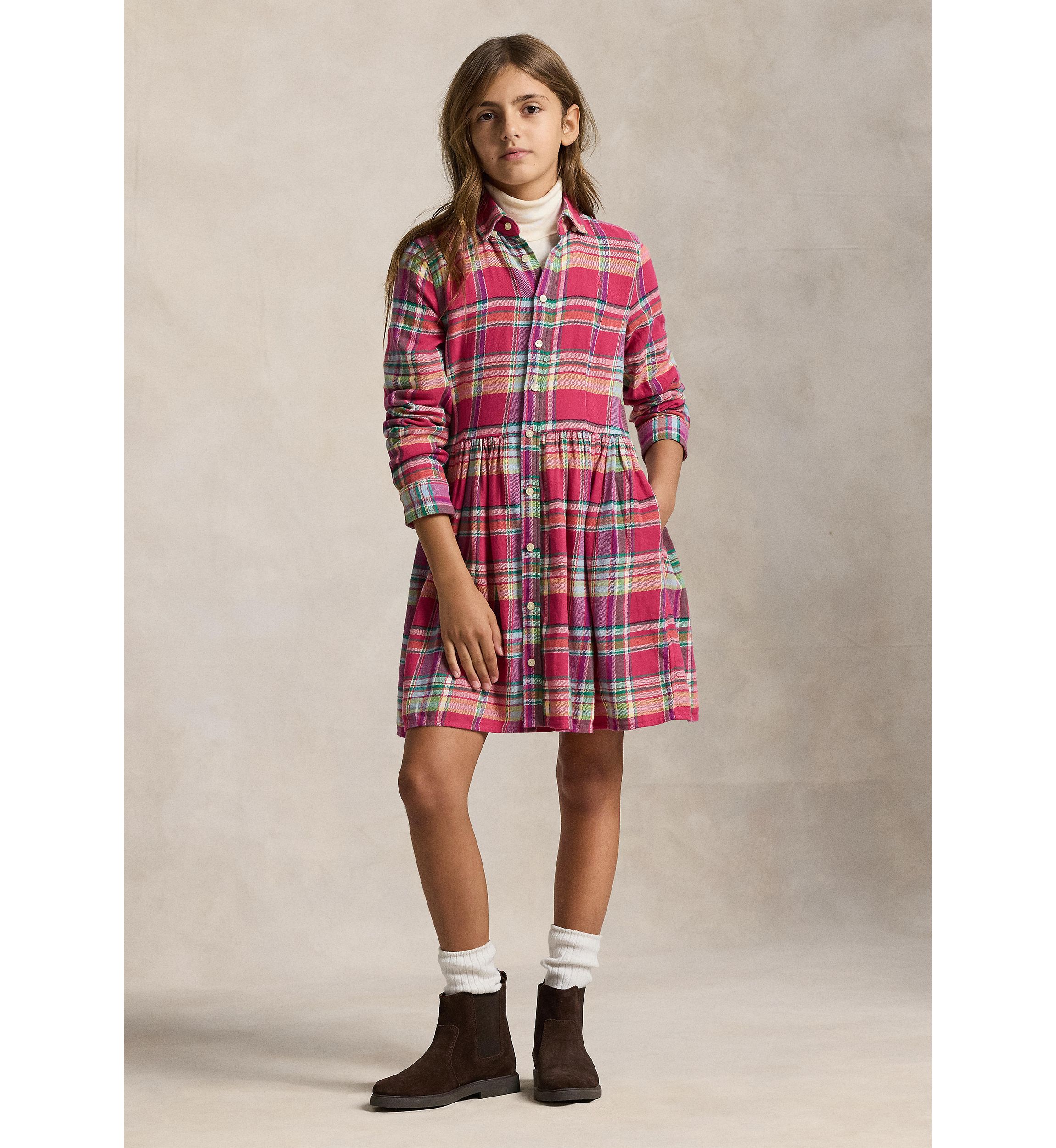Girls 7-16 Plaid Cotton Madras Shirtdress