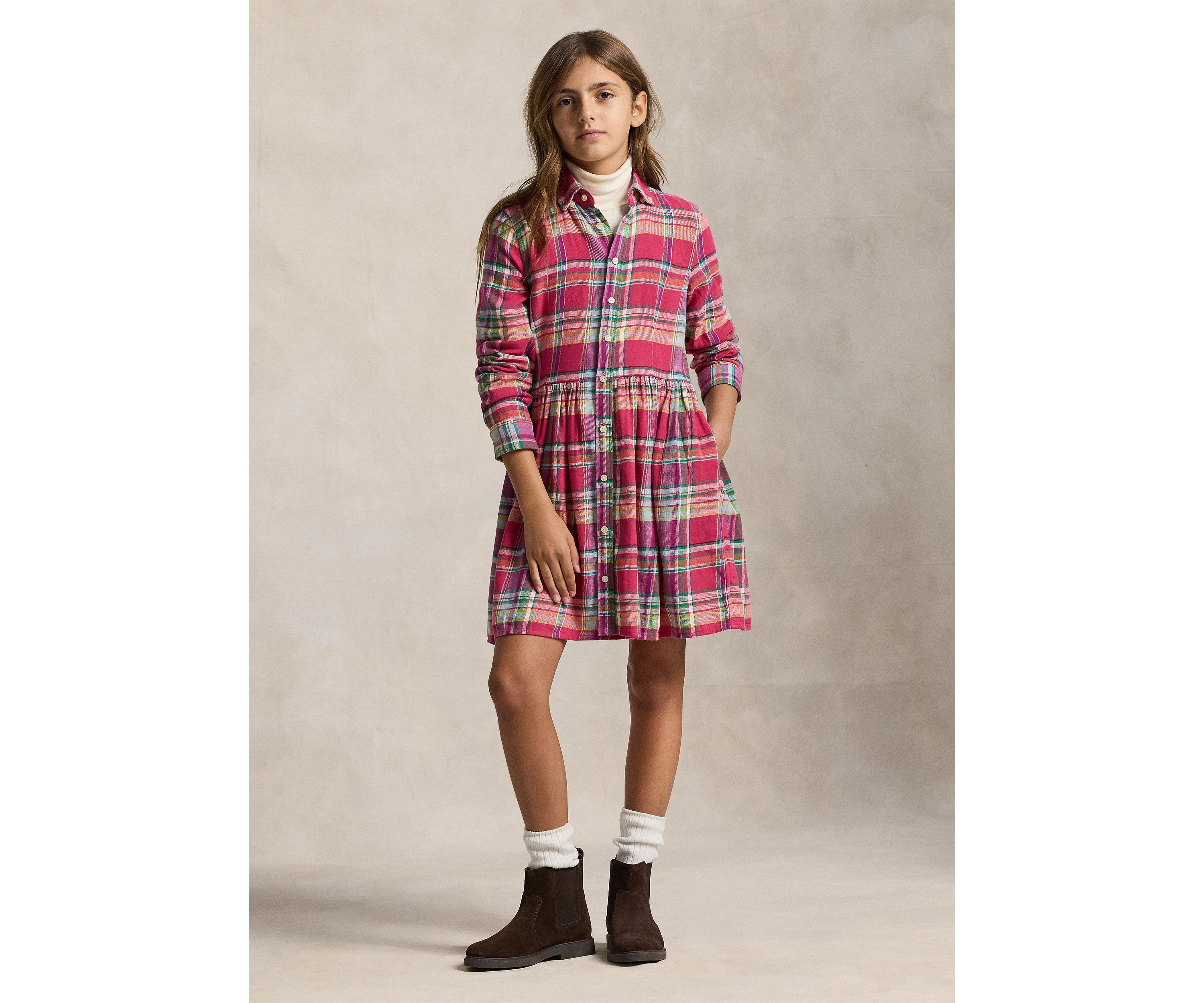 Girls 7-16 Plaid Cotton Madras Shirtdress