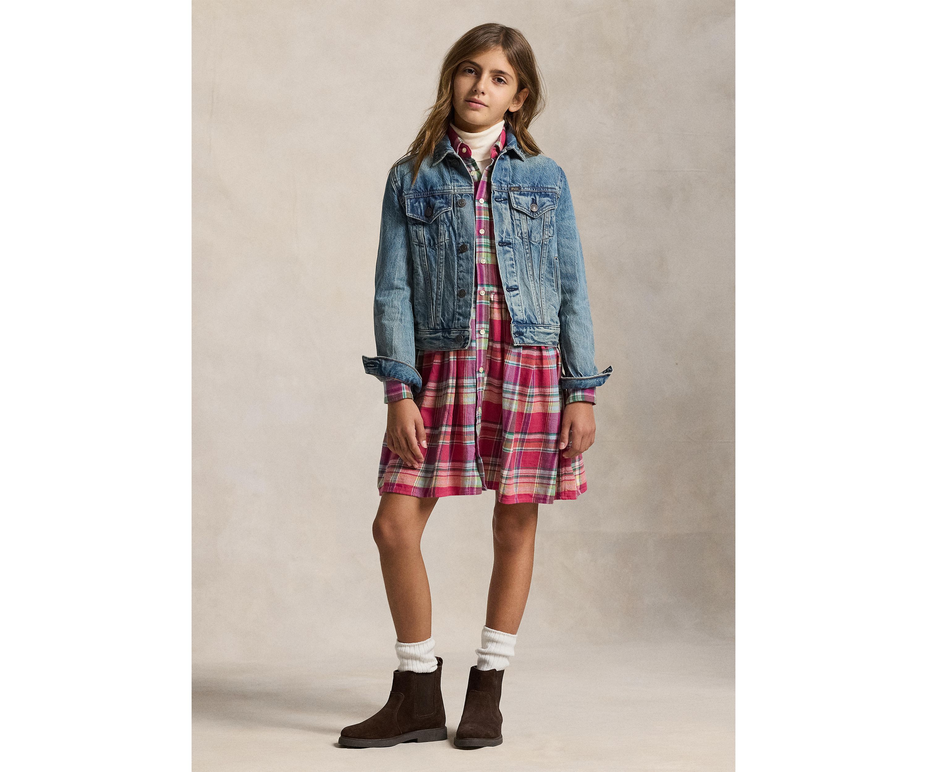 Girls 7-16 Plaid Cotton Madras Shirtdress