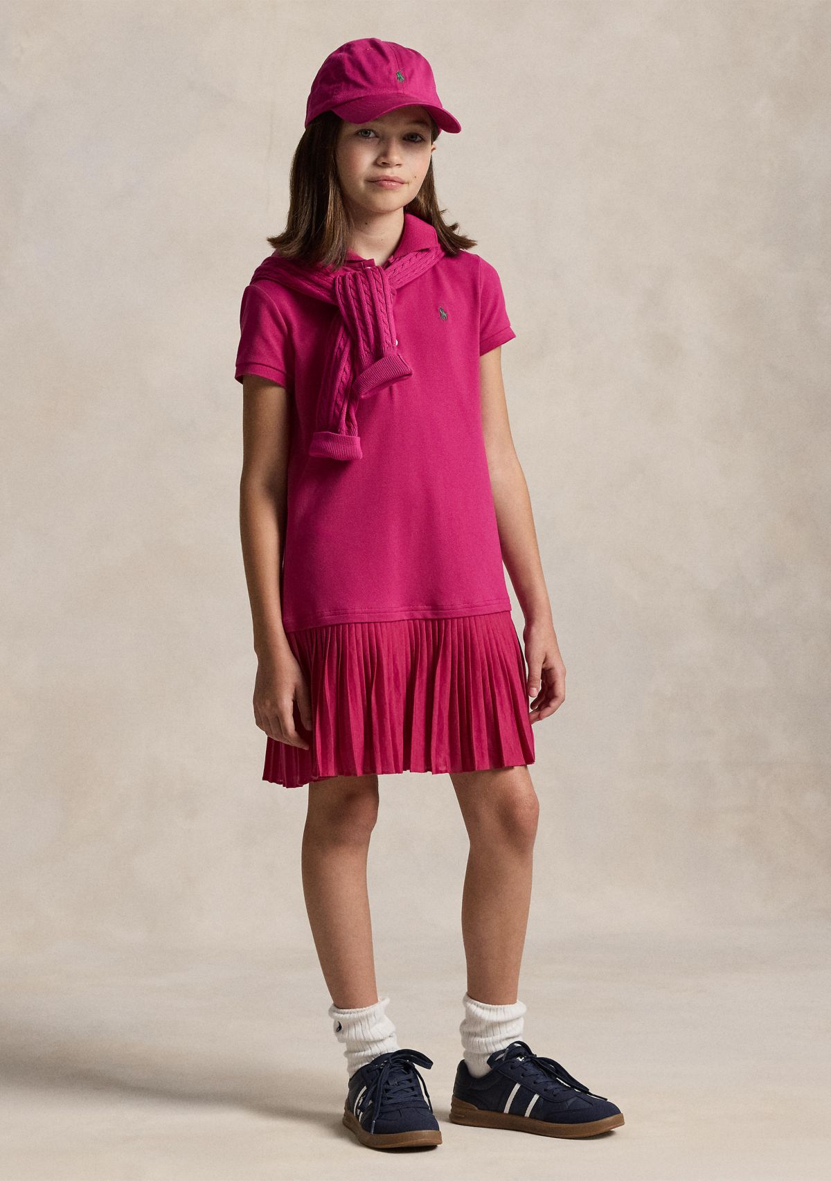 Girls 7-16 Pleated Stretch Mesh Polo Dress