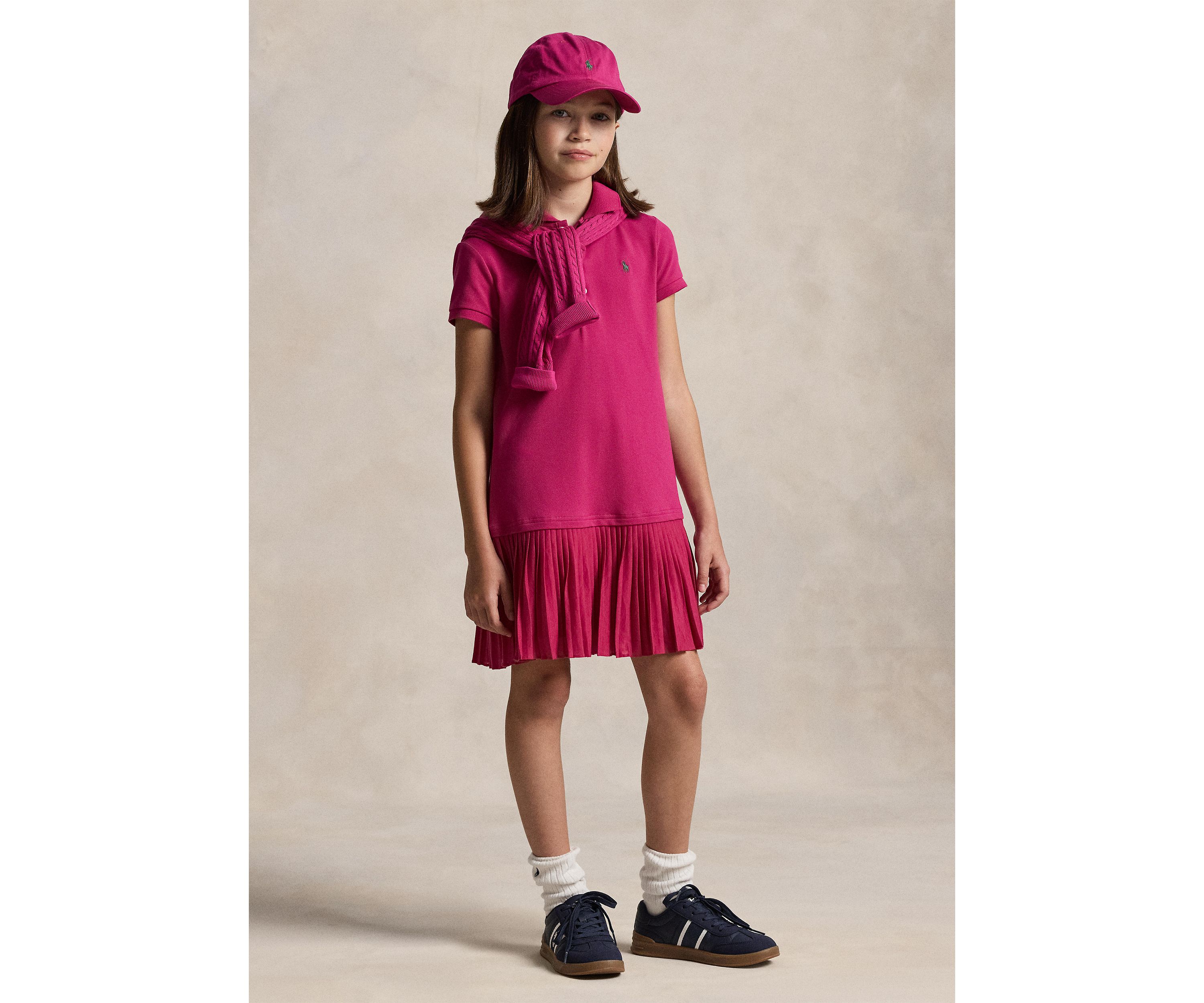 Girls 7-16 Pleated Stretch Mesh Polo Dress
