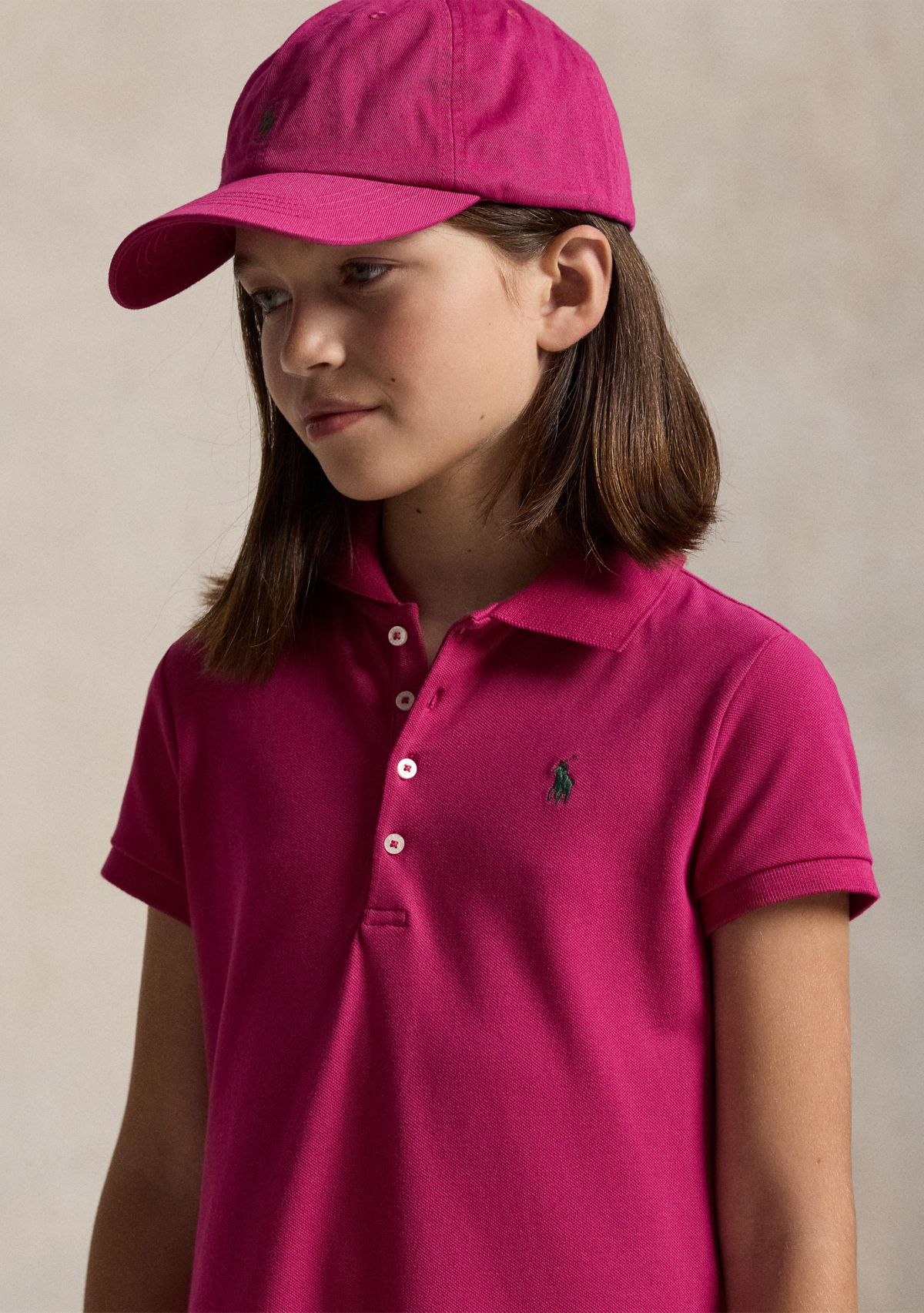 Girls 7-16 Pleated Stretch Mesh Polo Dress