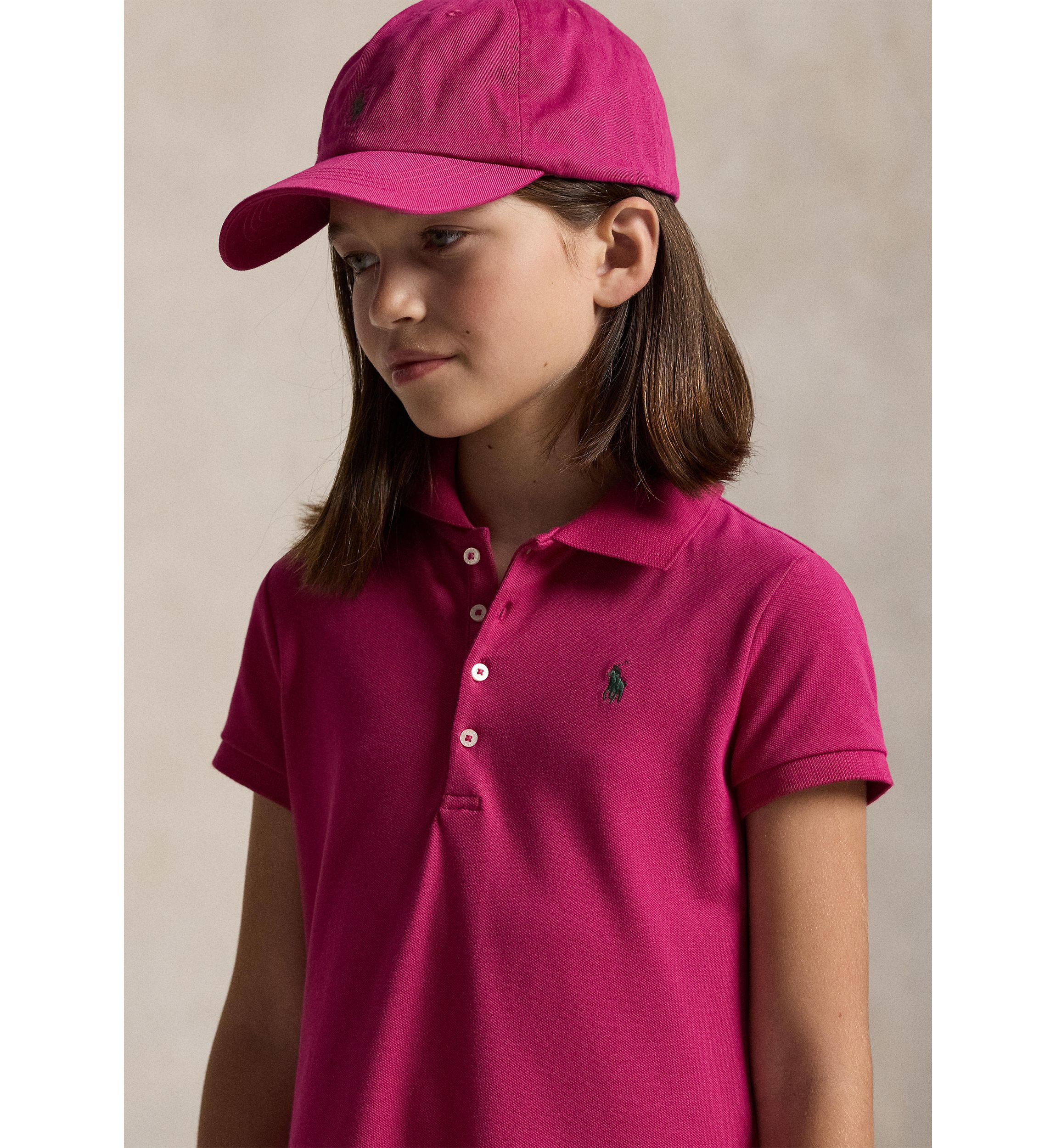 Girls 7-16 Pleated Stretch Mesh Polo Dress