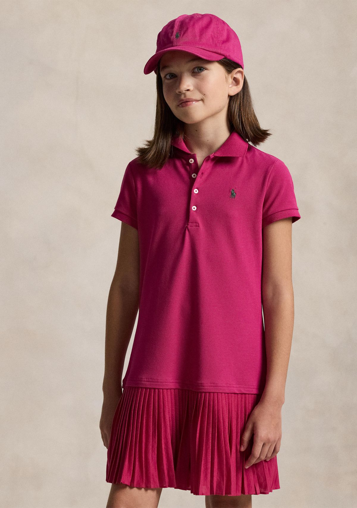 Girls 7-16 Pleated Stretch Mesh Polo Dress