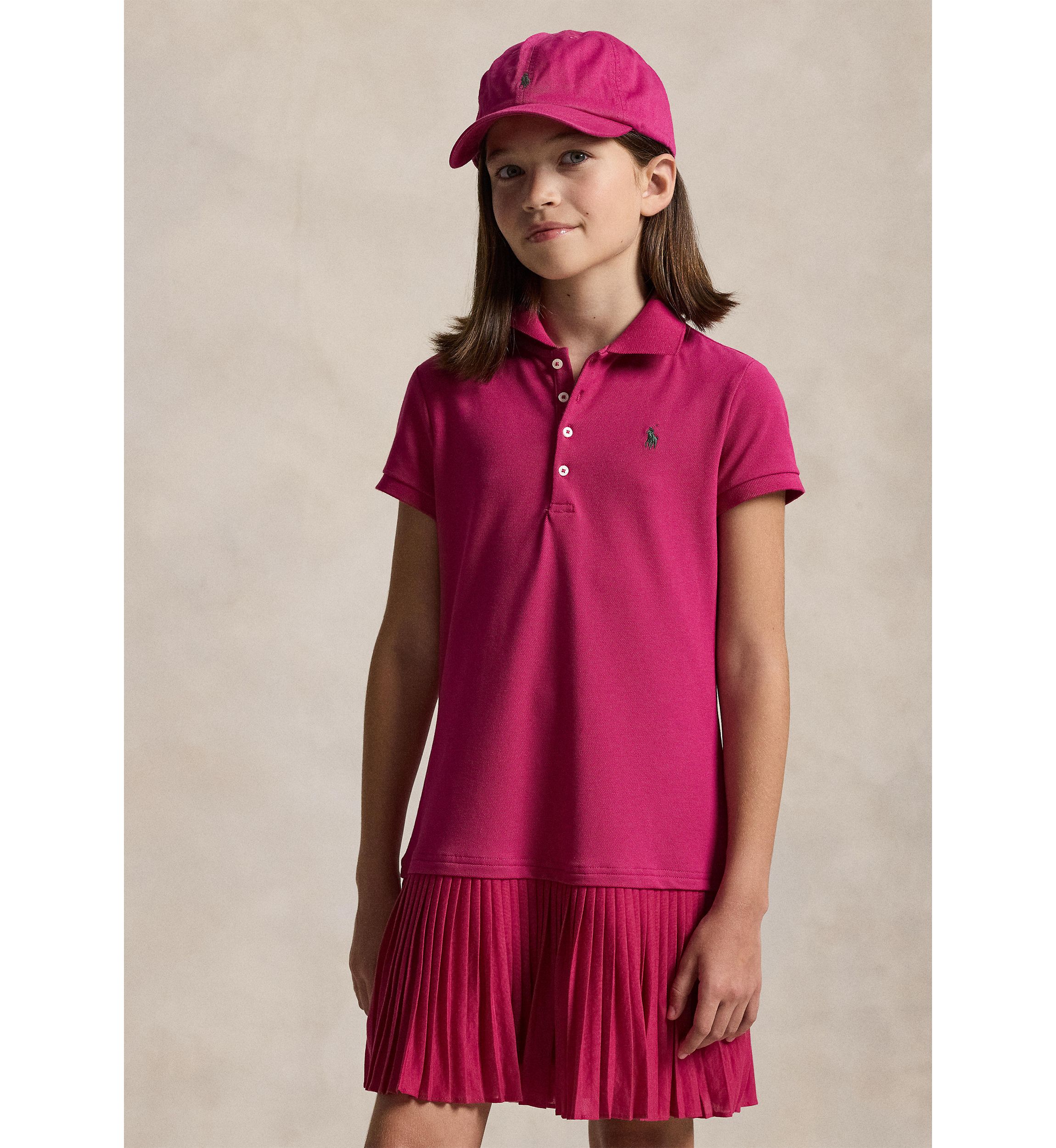 Girls 7-16 Pleated Stretch Mesh Polo Dress