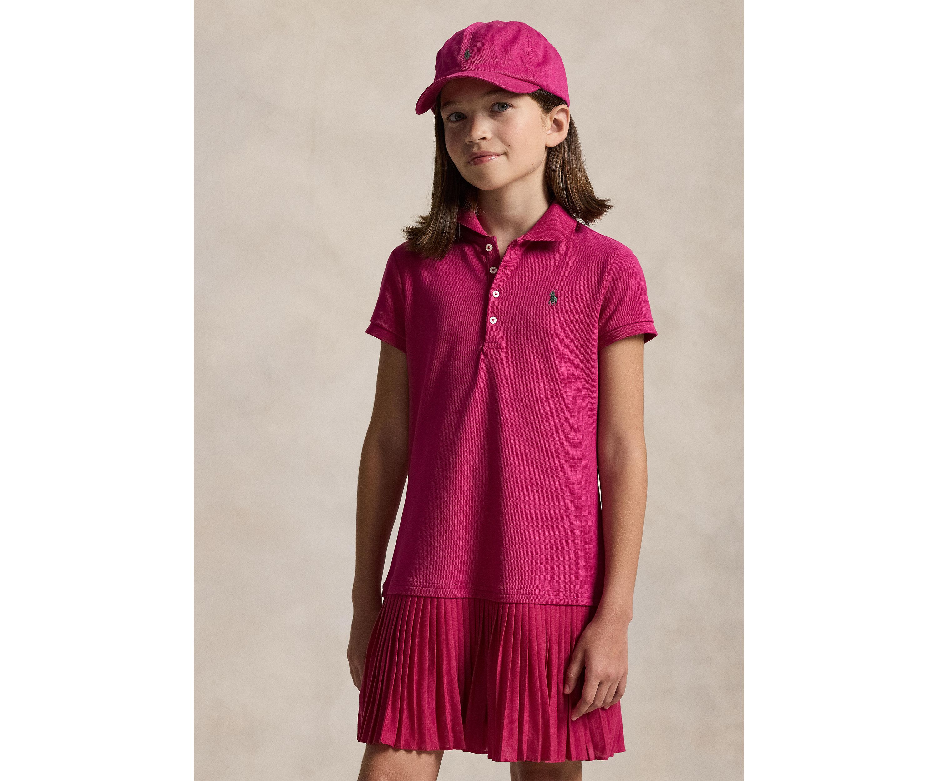 Girls 7-16 Pleated Stretch Mesh Polo Dress