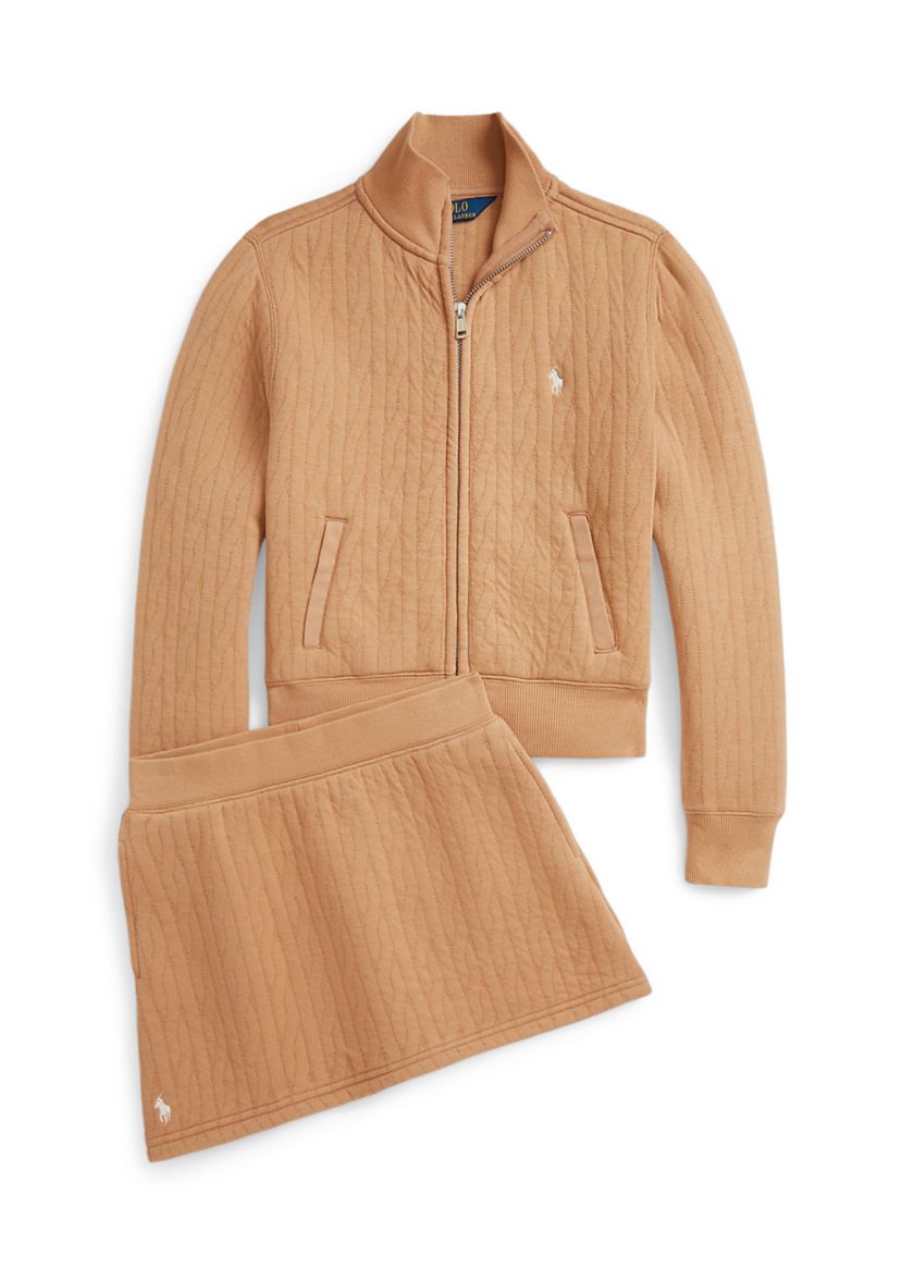 Girls 7-16 Quilted Cable-Motif Jacket
