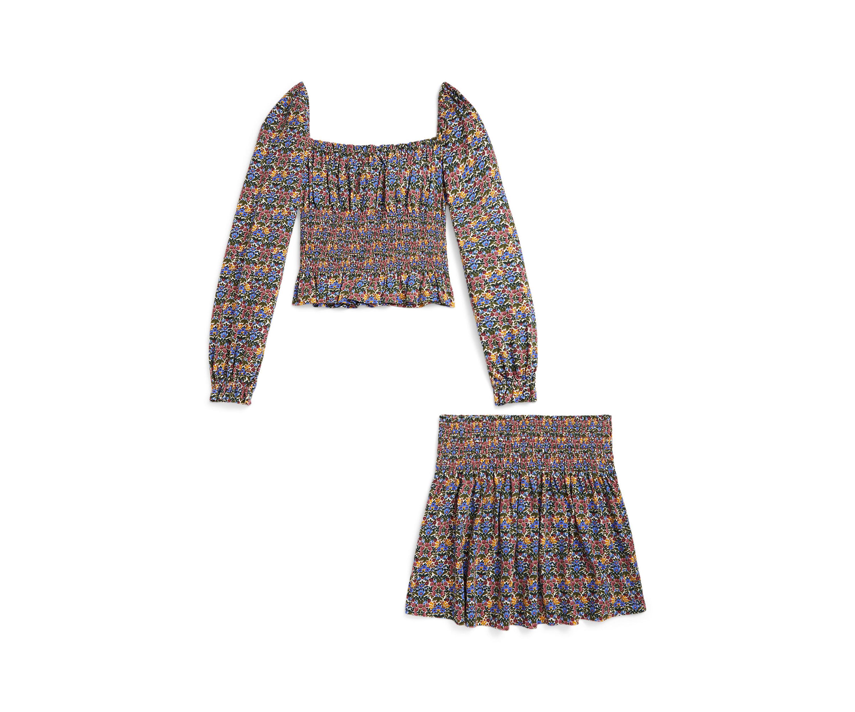 Girls 7-16 Floral Smocked Cotton Jersey Top & Skirt