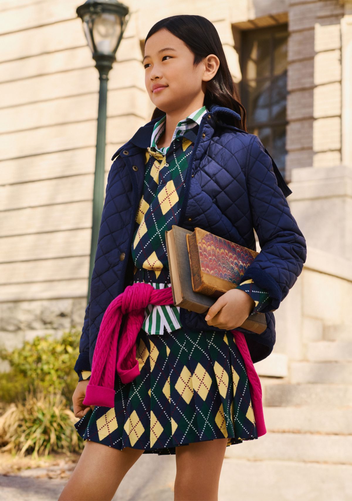 Girls 7-16 Argyle Stretch Mesh Polo Shirt & Skort