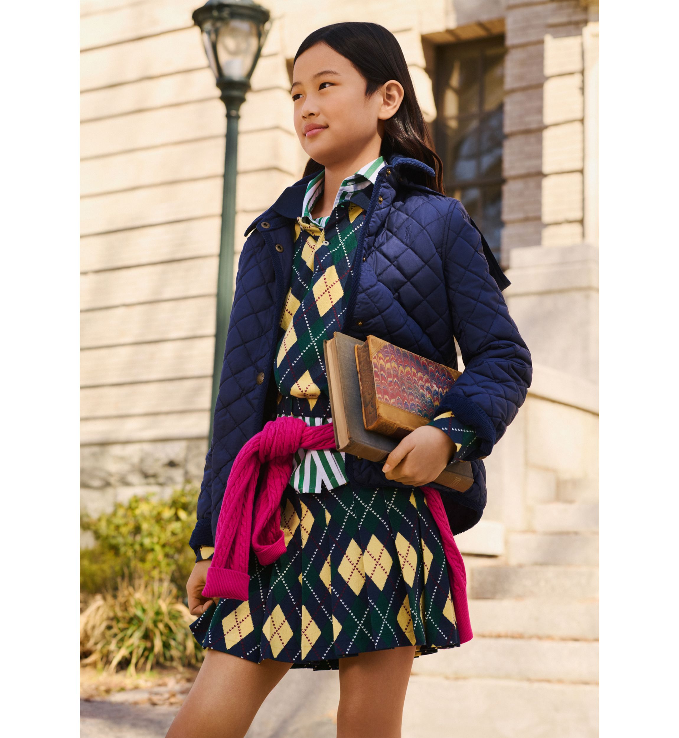 Girls 7-16 Argyle Stretch Mesh Polo Shirt & Skort