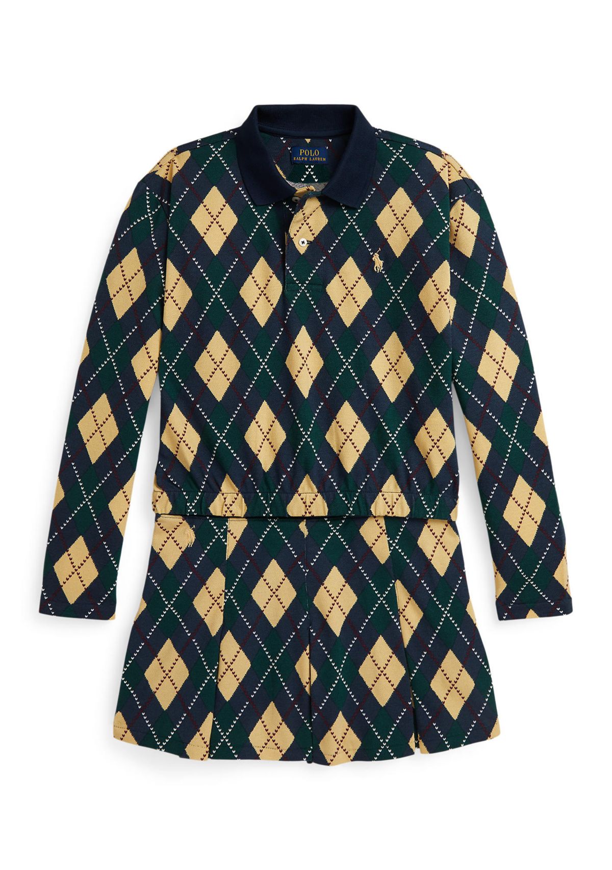 Girls 7-16 Argyle Stretch Mesh Polo Shirt & Skort