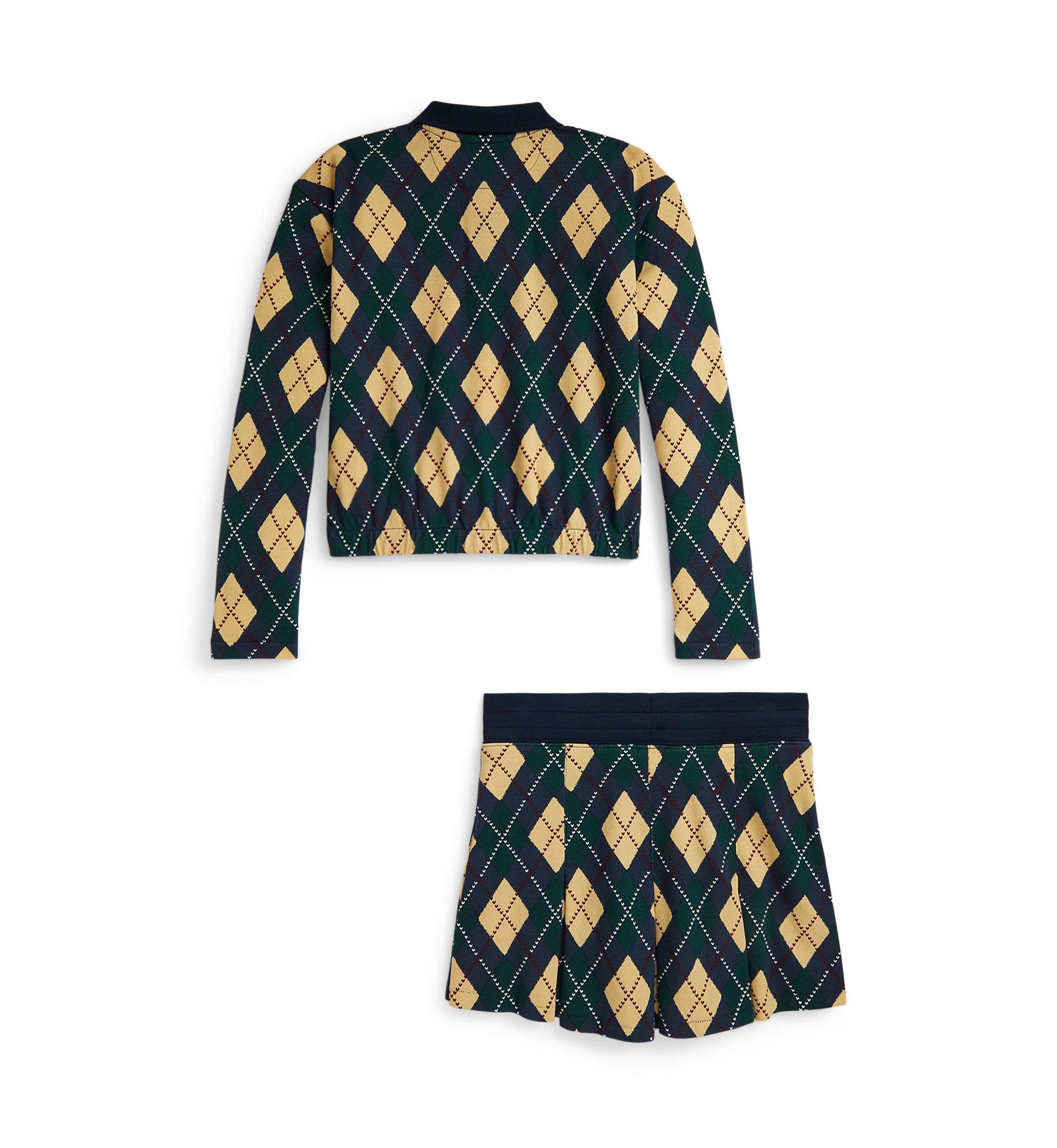 Girls 7-16 Argyle Stretch Mesh Polo Shirt & Skort