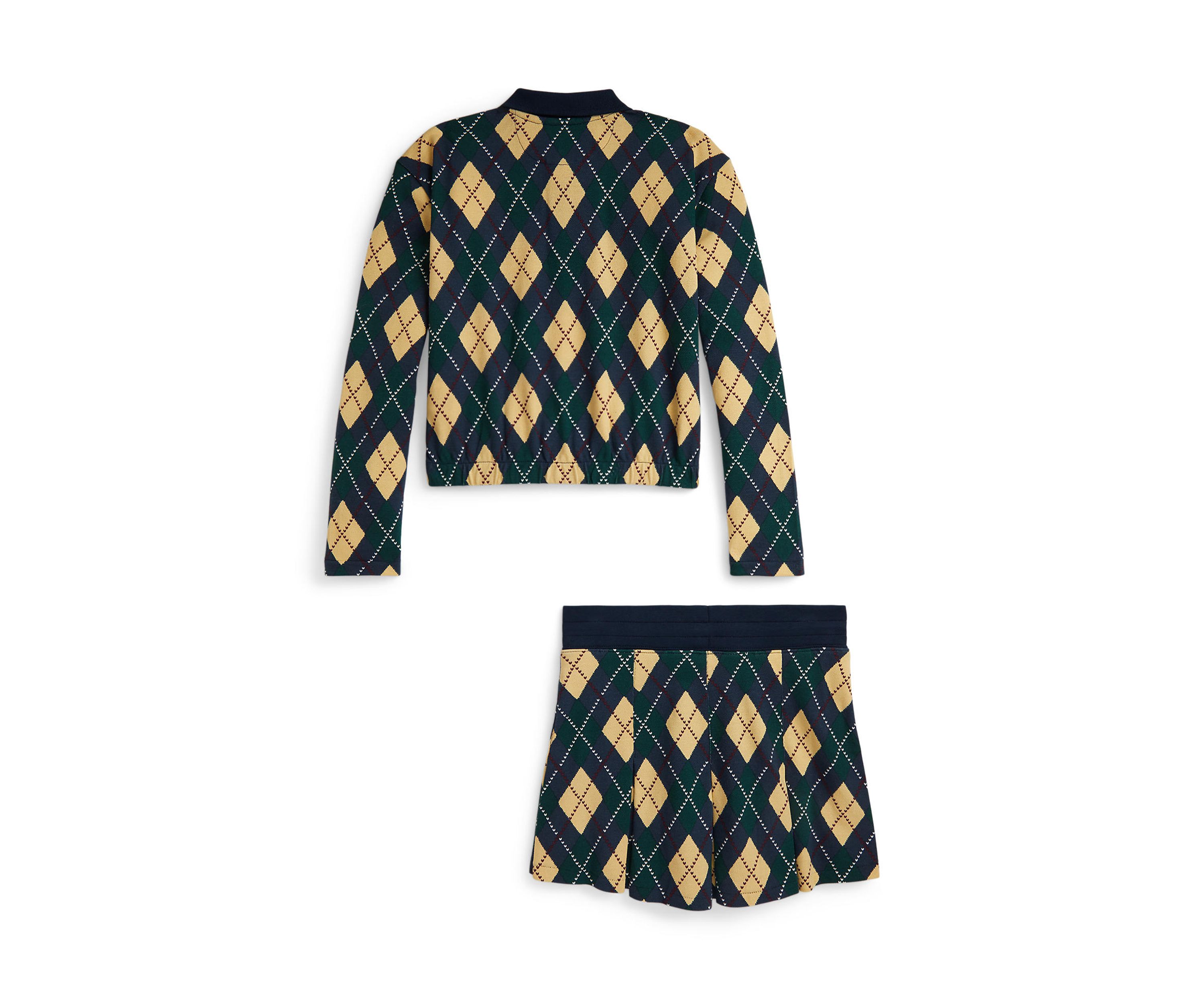 Girls 7-16 Argyle Stretch Mesh Polo Shirt & Skort