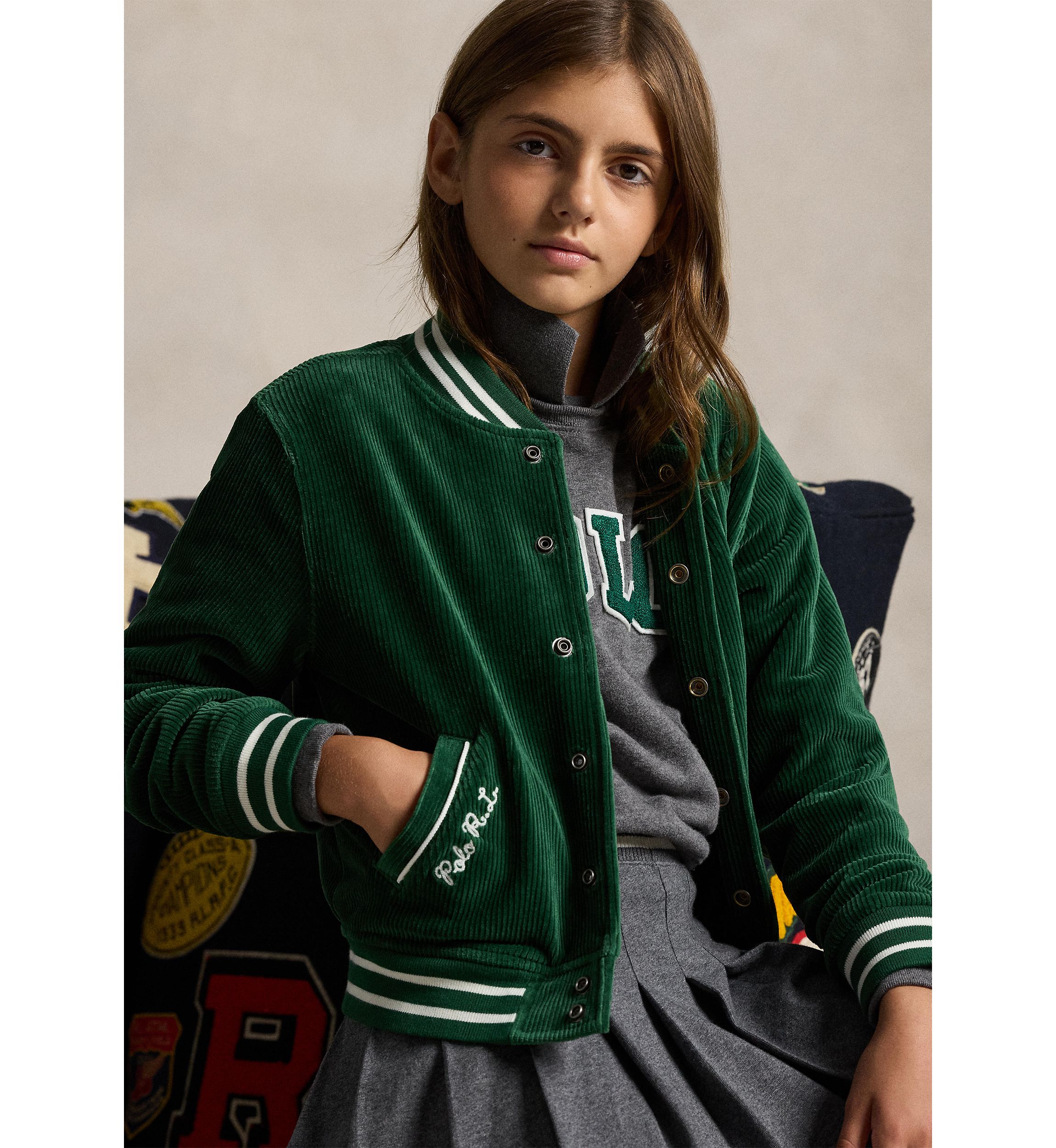 Girls 7-16 Logo Velour Baseball Jacket