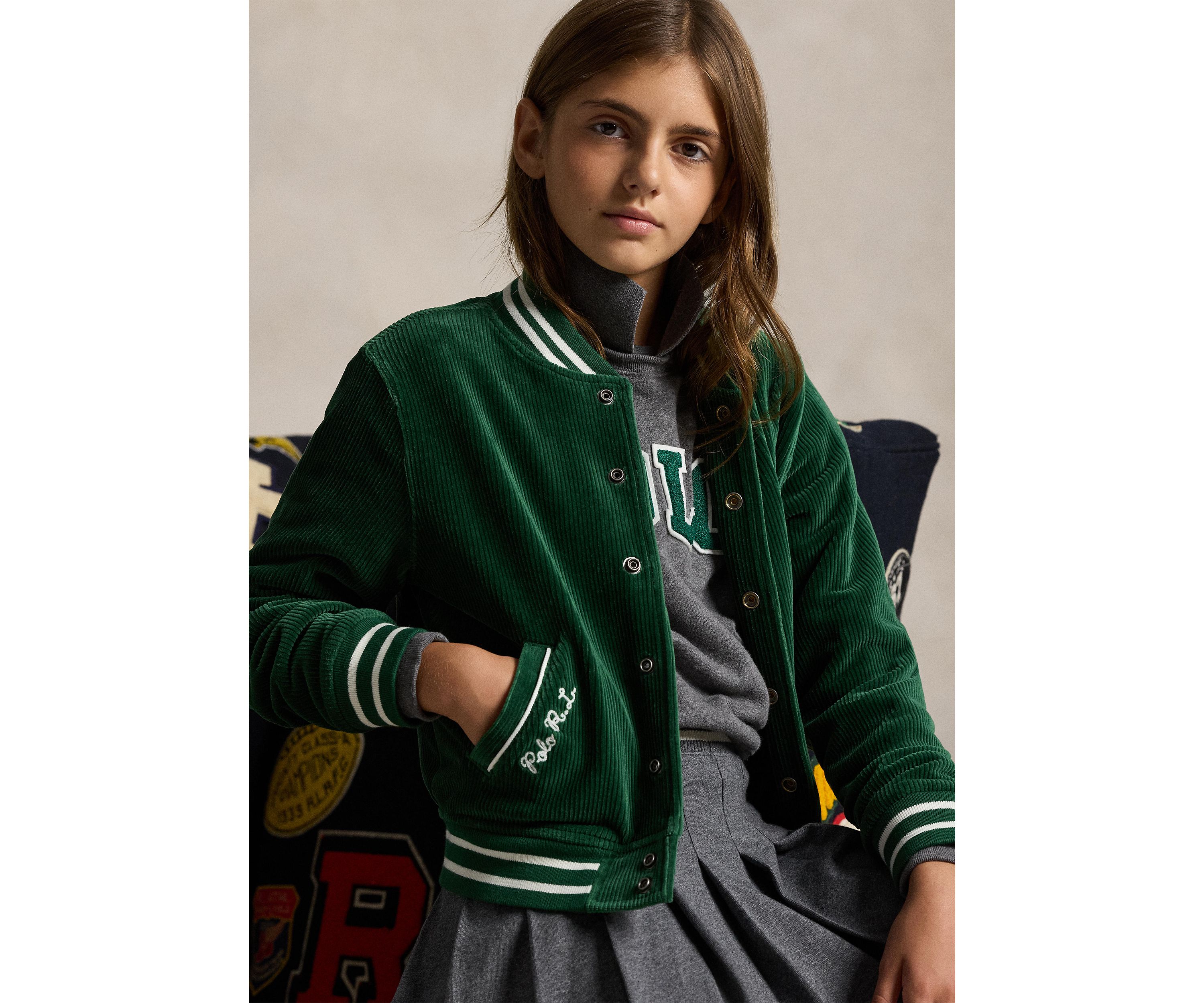 Girls 7-16 Logo Velour Baseball Jacket