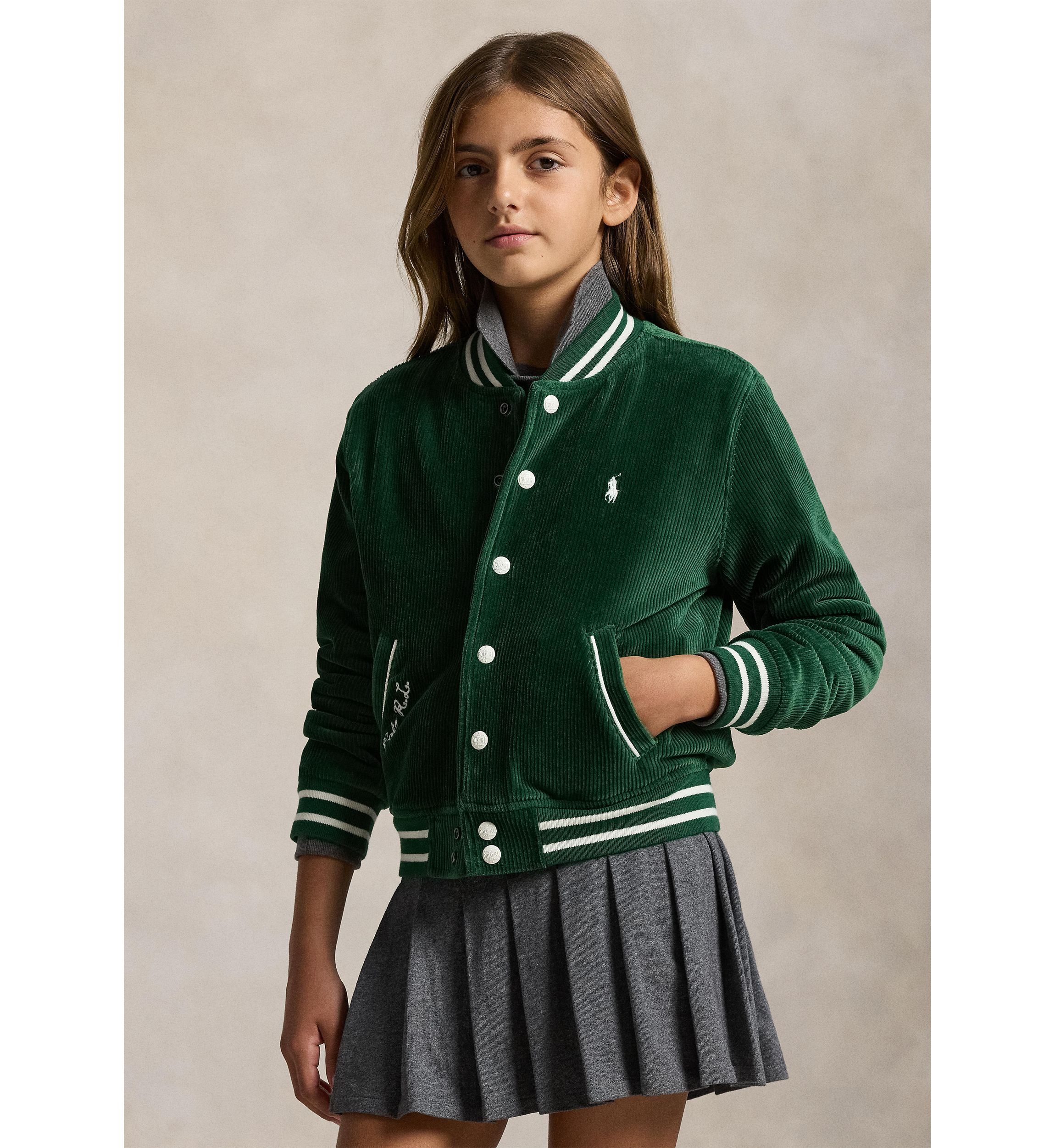 Girls 7-16 Logo Velour Baseball Jacket