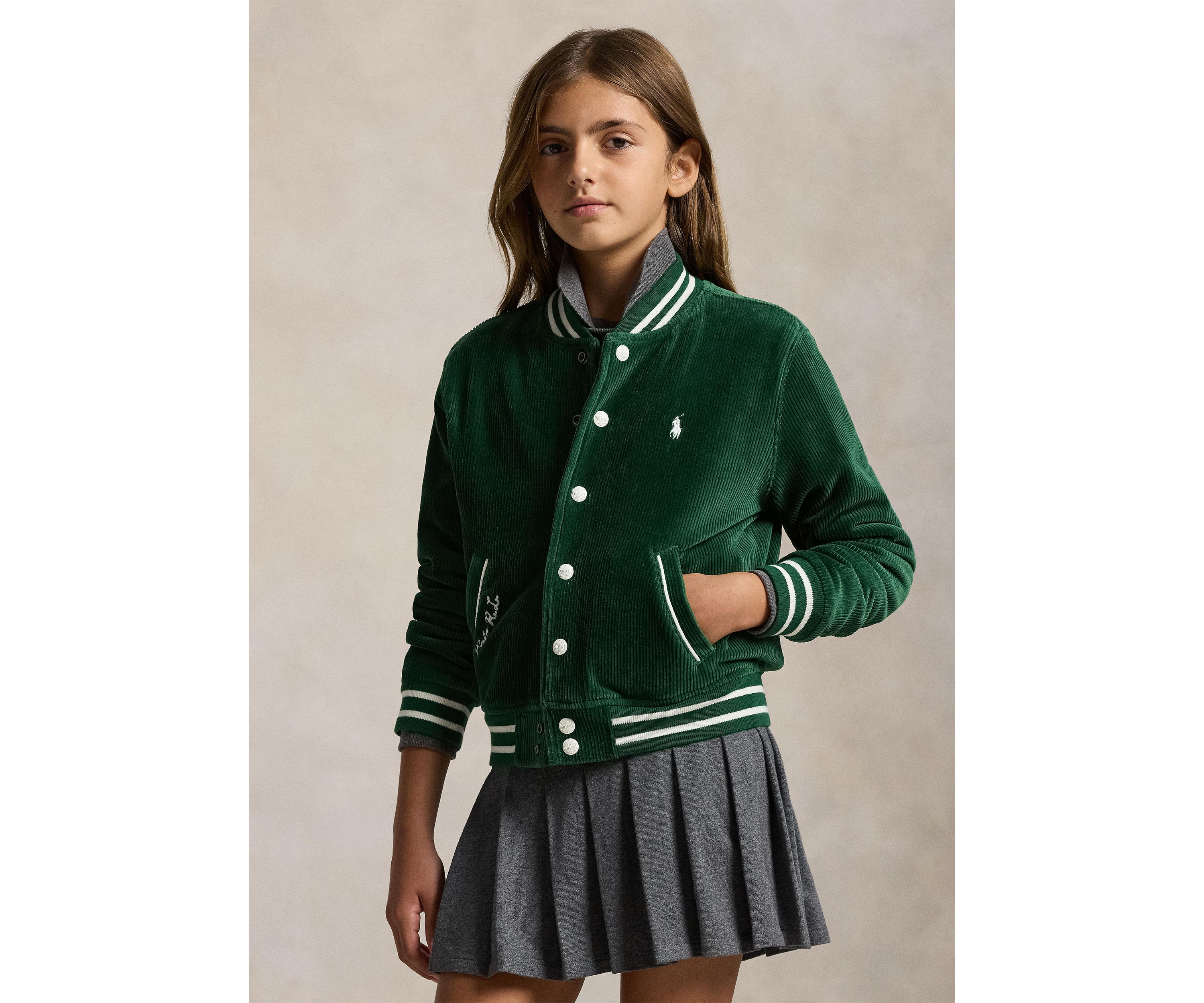 Girls 7-16 Logo Velour Baseball Jacket