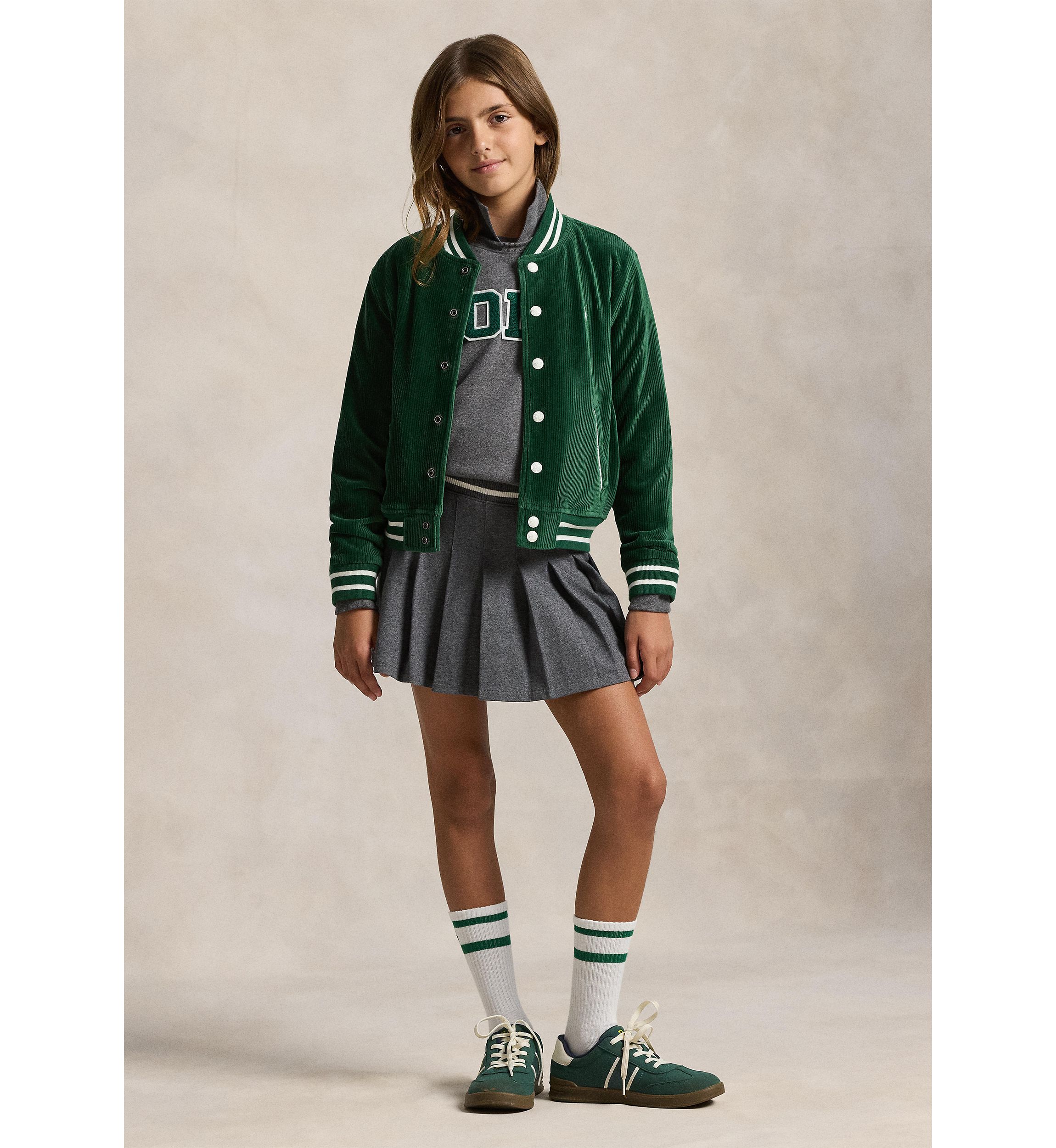 Girls 7-16 Logo Velour Baseball Jacket