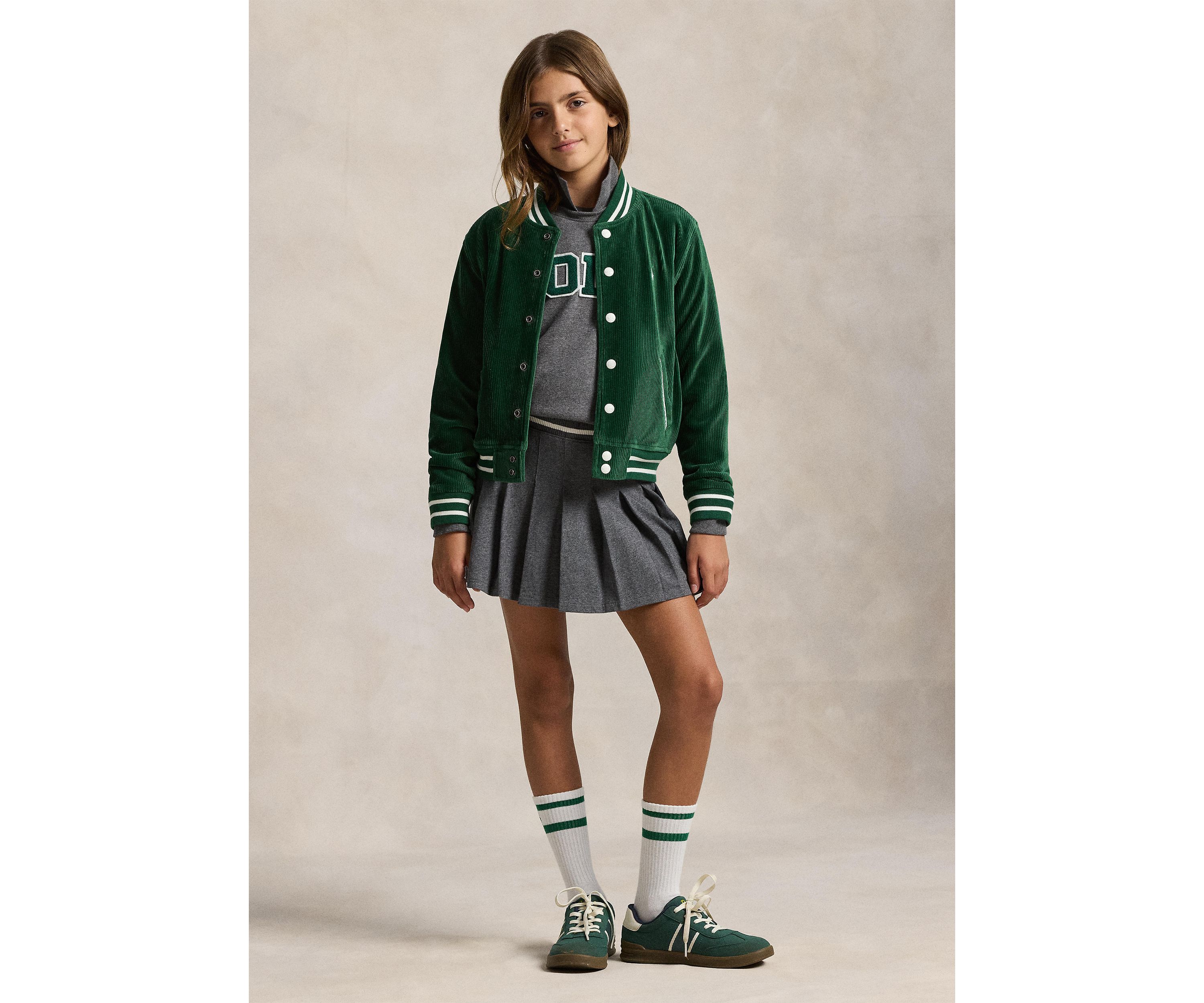 Girls 7-16 Logo Velour Baseball Jacket