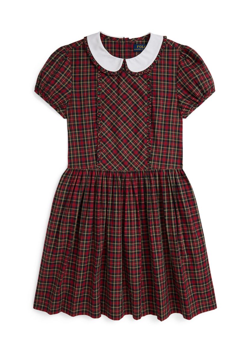 Girls 7-16 Plaid Ruffled Cotton Poplin Dress