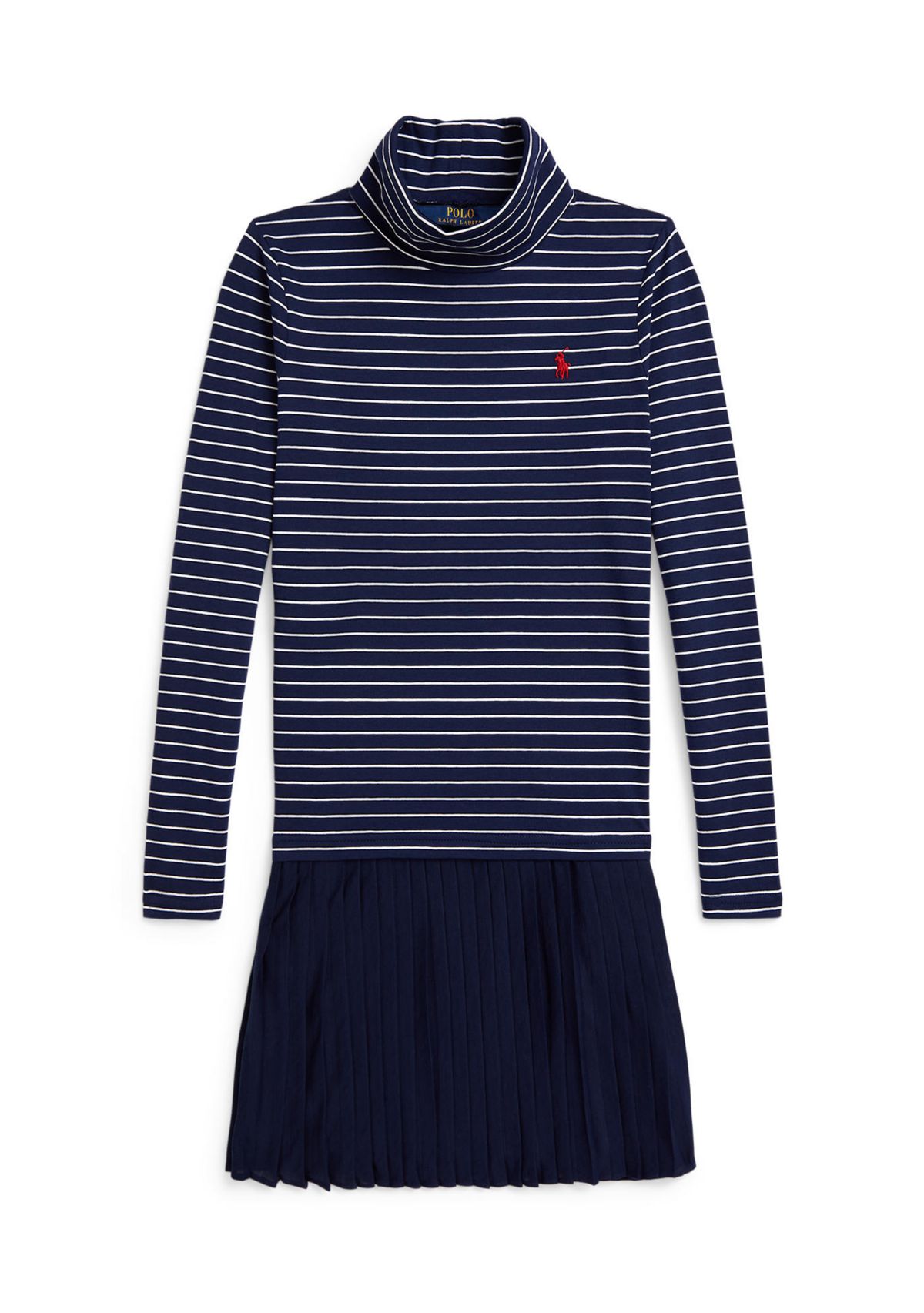 Girls 7-16 Striped Stretch Jersey Turtleneck Dress