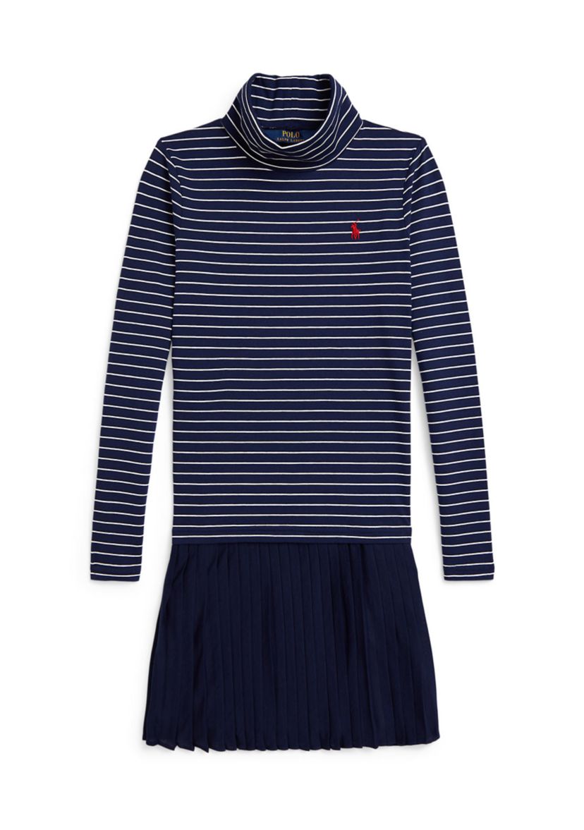 Girls 7-16 Striped Stretch Jersey Turtleneck Dress