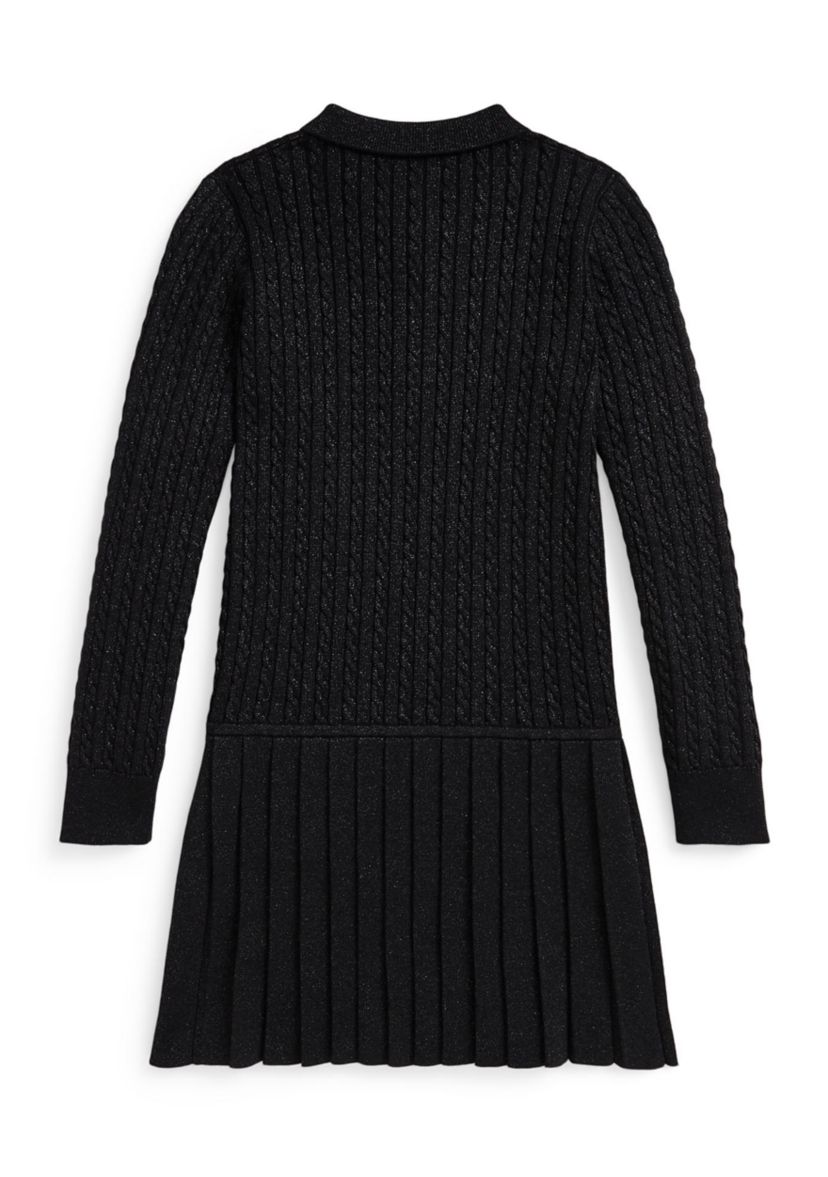 Girls 7-16 Metallic Mini-Cable Polo Sweater Dress
