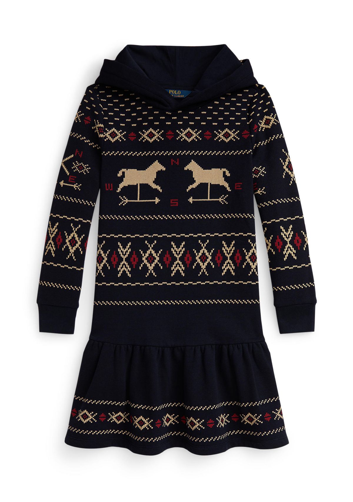 Girls 7-16 Patterned Fleece Hooded Dress