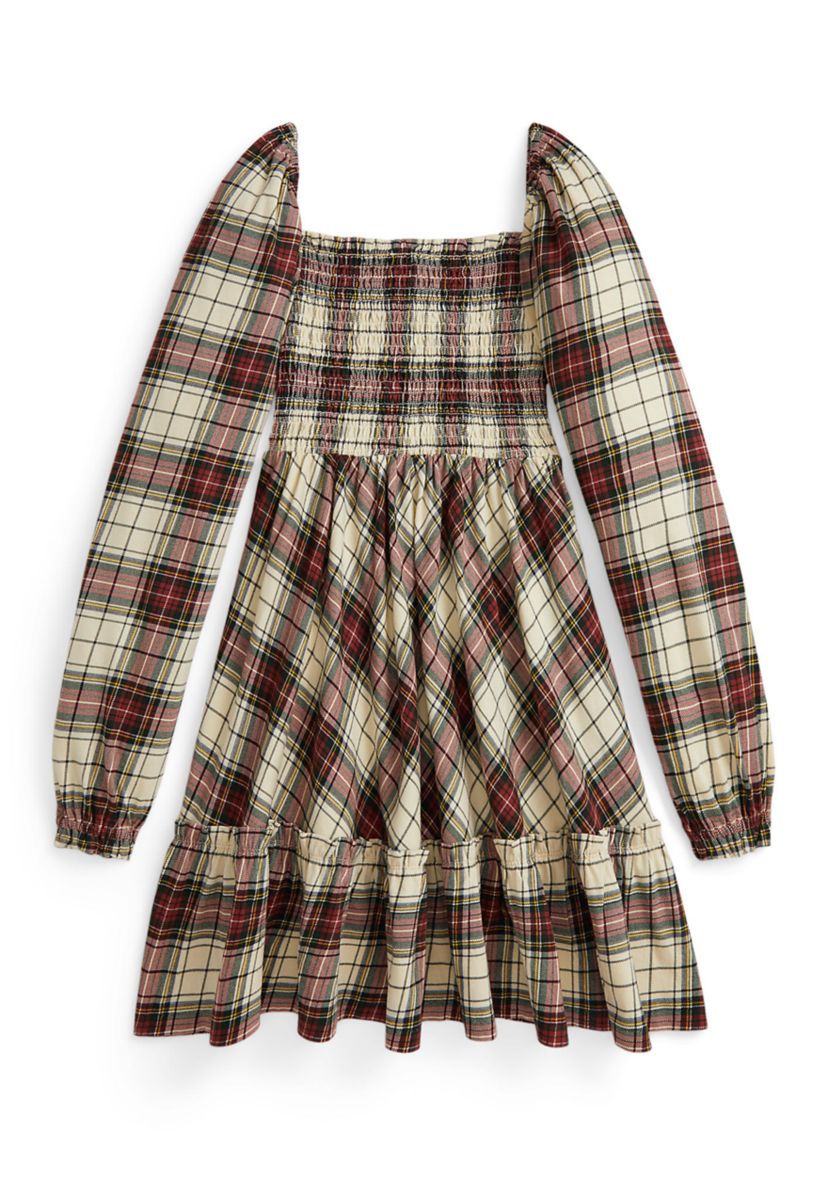 Girls 7-16 Plaid Ruffled Cotton Jersey Dress