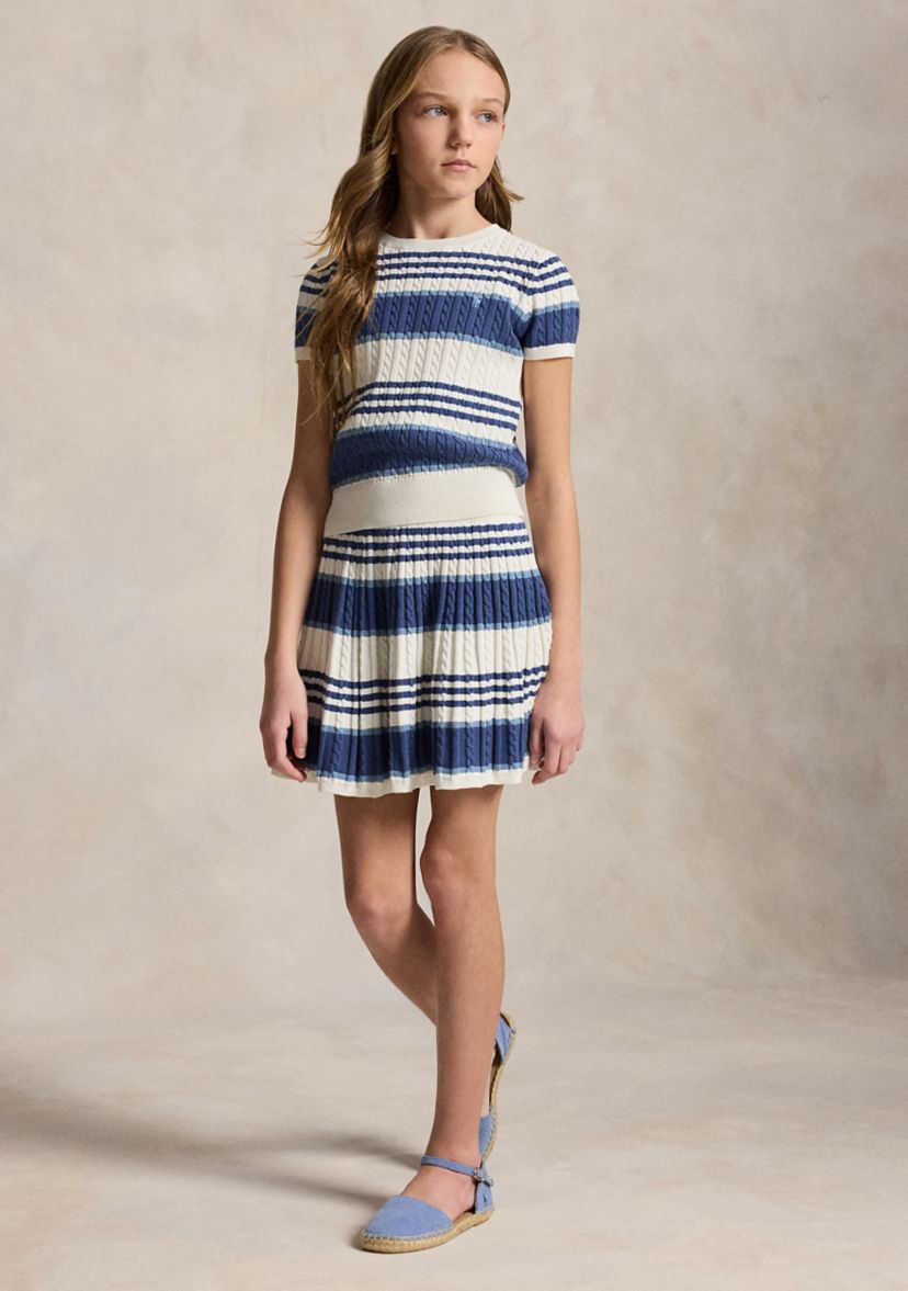 Girls 7-16 Striped Cable Cotton Sweater & Skirt