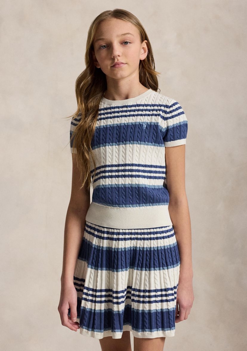 Girls 7-16 Striped Cable Cotton Sweater & Skirt