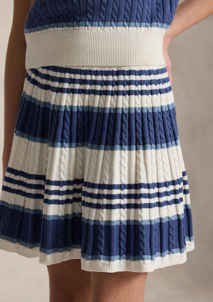 Girls 7-16 Striped Cable Cotton Sweater & Skirt