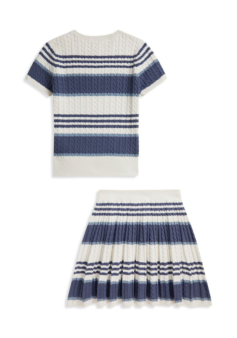 Girls 7-16 Striped Cable Cotton Sweater & Skirt