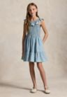  Girls 7-16 Blueberry-Overlay Indigo Chambray Dress 