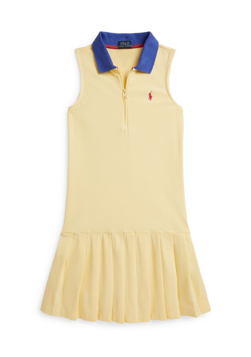 Girls 7-16 Pleated Mesh Quarter-Zip Polo Dress