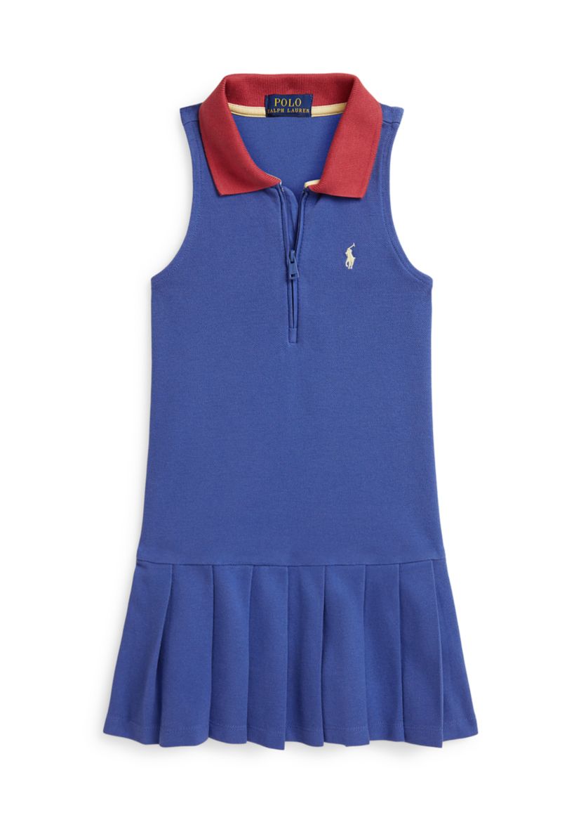 Girls 7-16 Pleated Mesh Quarter-Zip Polo Dress