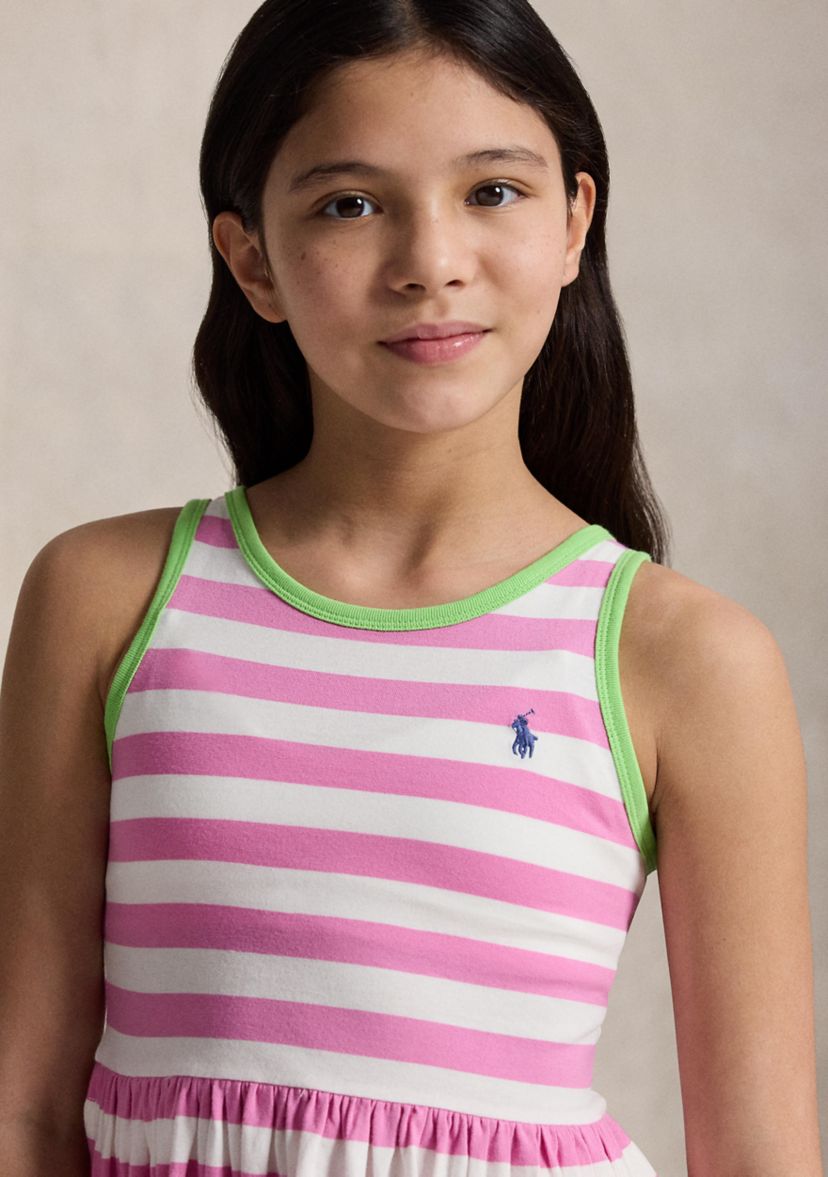 Polo Ralph Lauren Girls' 7-16 Striped Cotton Jersey Dress - Pink/White