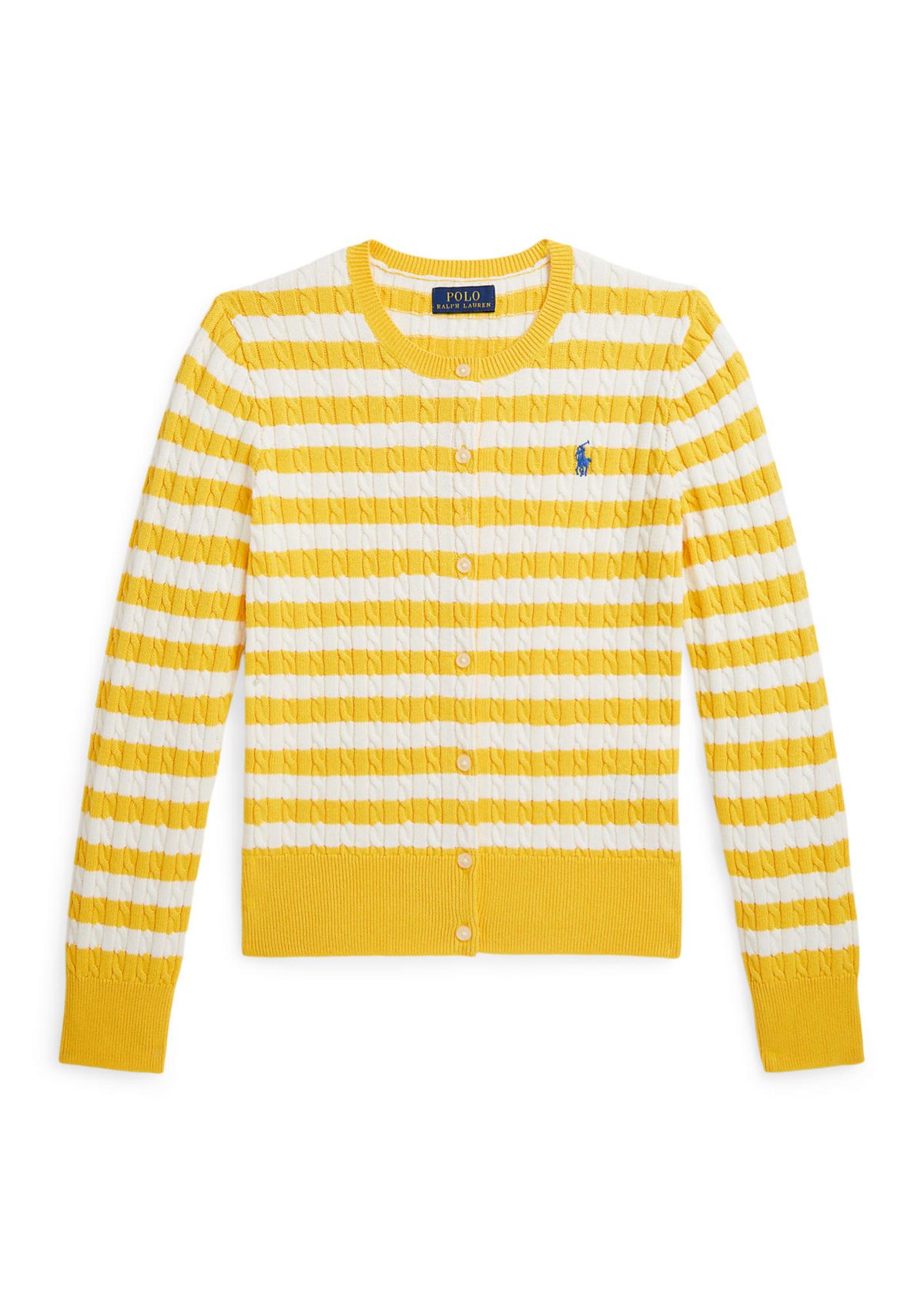 Girls 7-16 Striped Mini-Cable Cotton Cardigan
