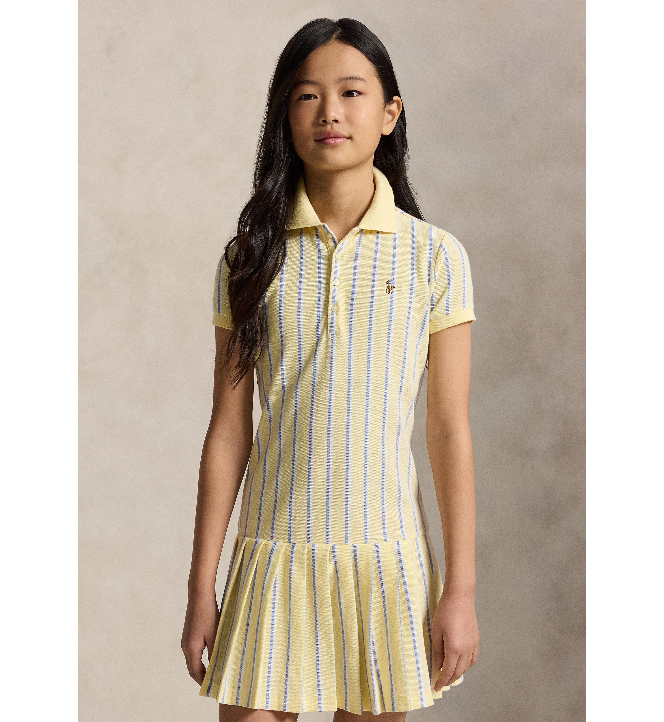 knee length dresses for ladies Performance Mesh Polo Dress in White/Navy