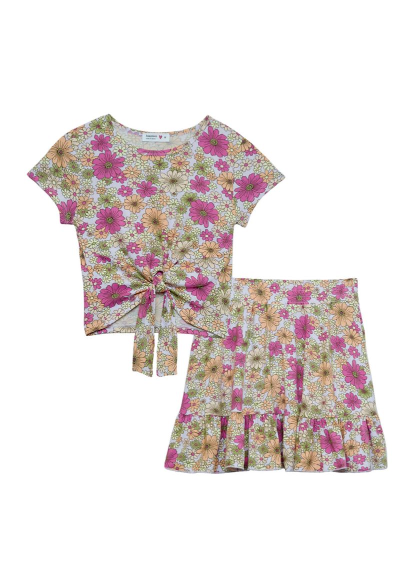 Girls 7-16 Floral Printed Skirt Set